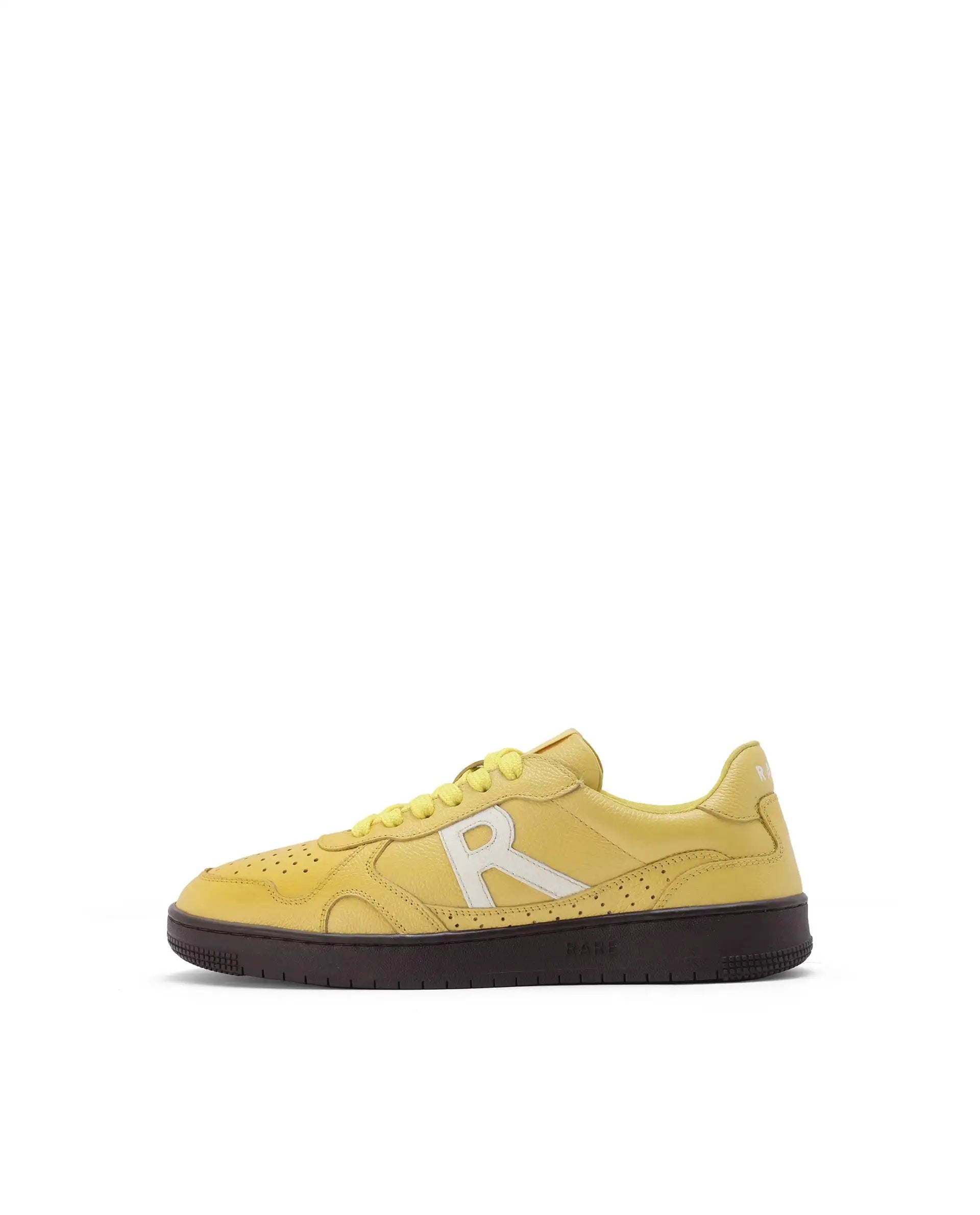 Rare Rabbit Men's Kepler Yellow Genuine Leather Low-Top Lace-Up Sneaker Shoes