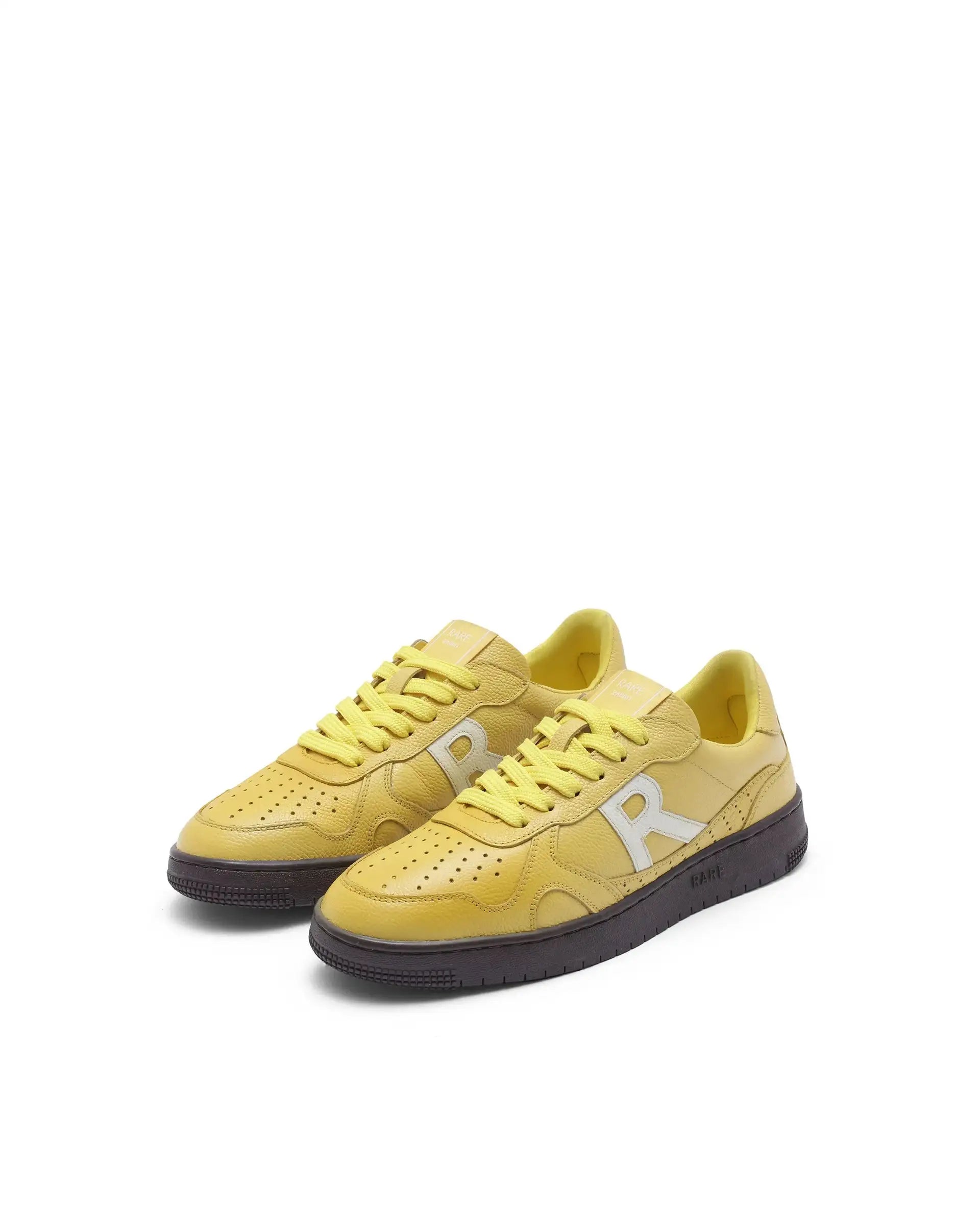 Rare Rabbit Men's Kepler Yellow Genuine Leather Low-Top Lace-Up Sneaker Shoes