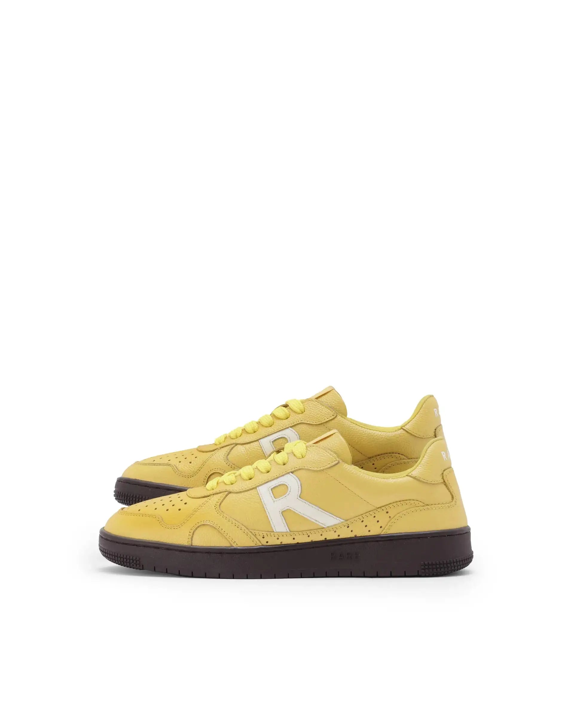 Rare Rabbit Men's Kepler Yellow Genuine Leather Low-Top Lace-Up Sneaker Shoes