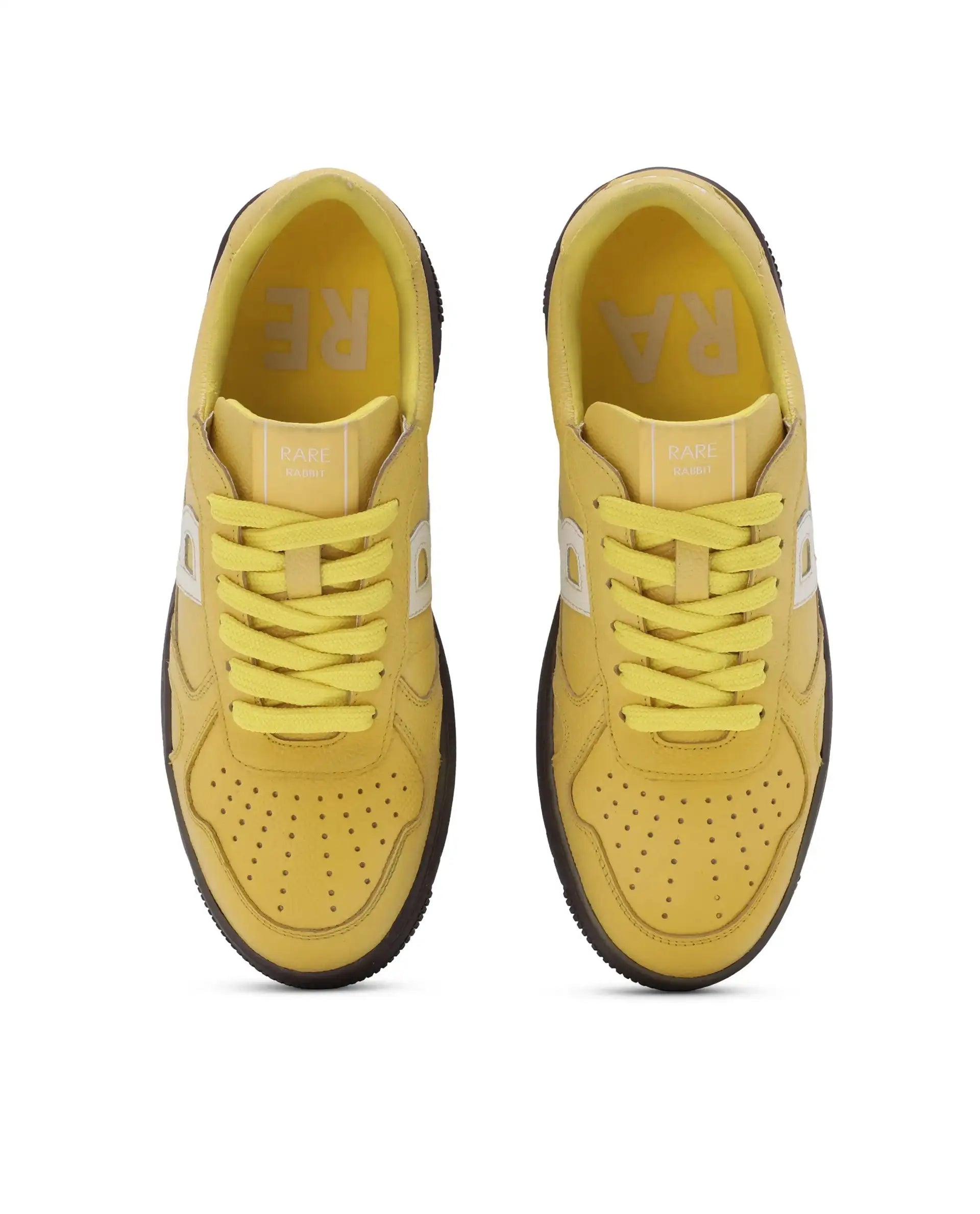Rare Rabbit Men's Kepler Yellow Genuine Leather Low-Top Lace-Up Sneaker Shoes