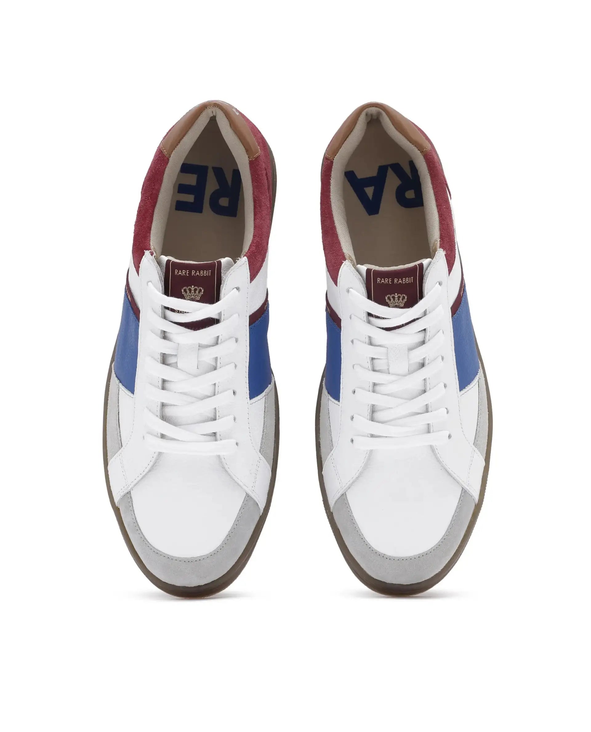 Rare Rabbit Men Luna White Genuine Milled Leather And Premium Suede Colorblocked Lace-Up Shoes