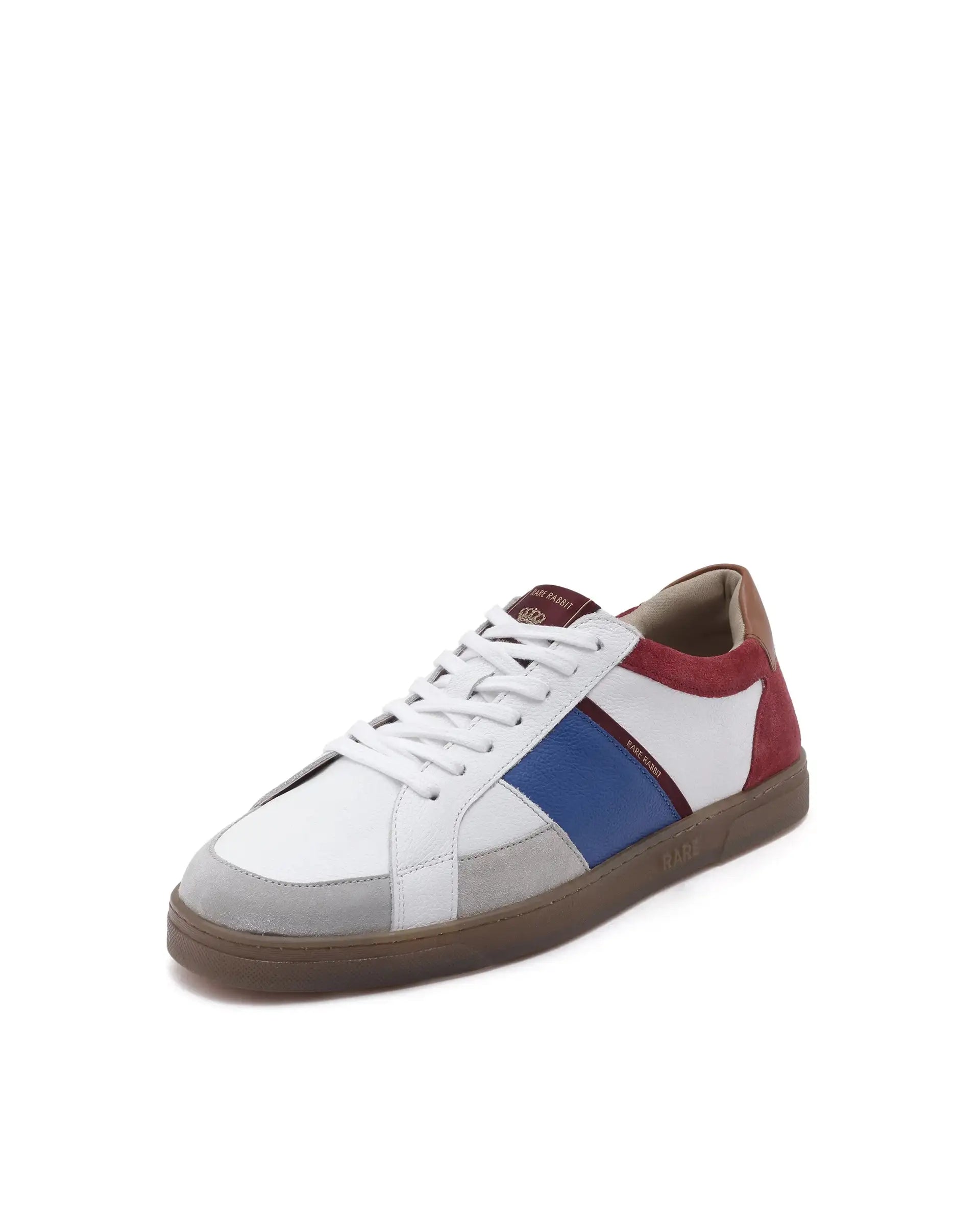 Rare Rabbit Men Luna White Genuine Milled Leather And Premium Suede Colorblocked Lace-Up Shoes