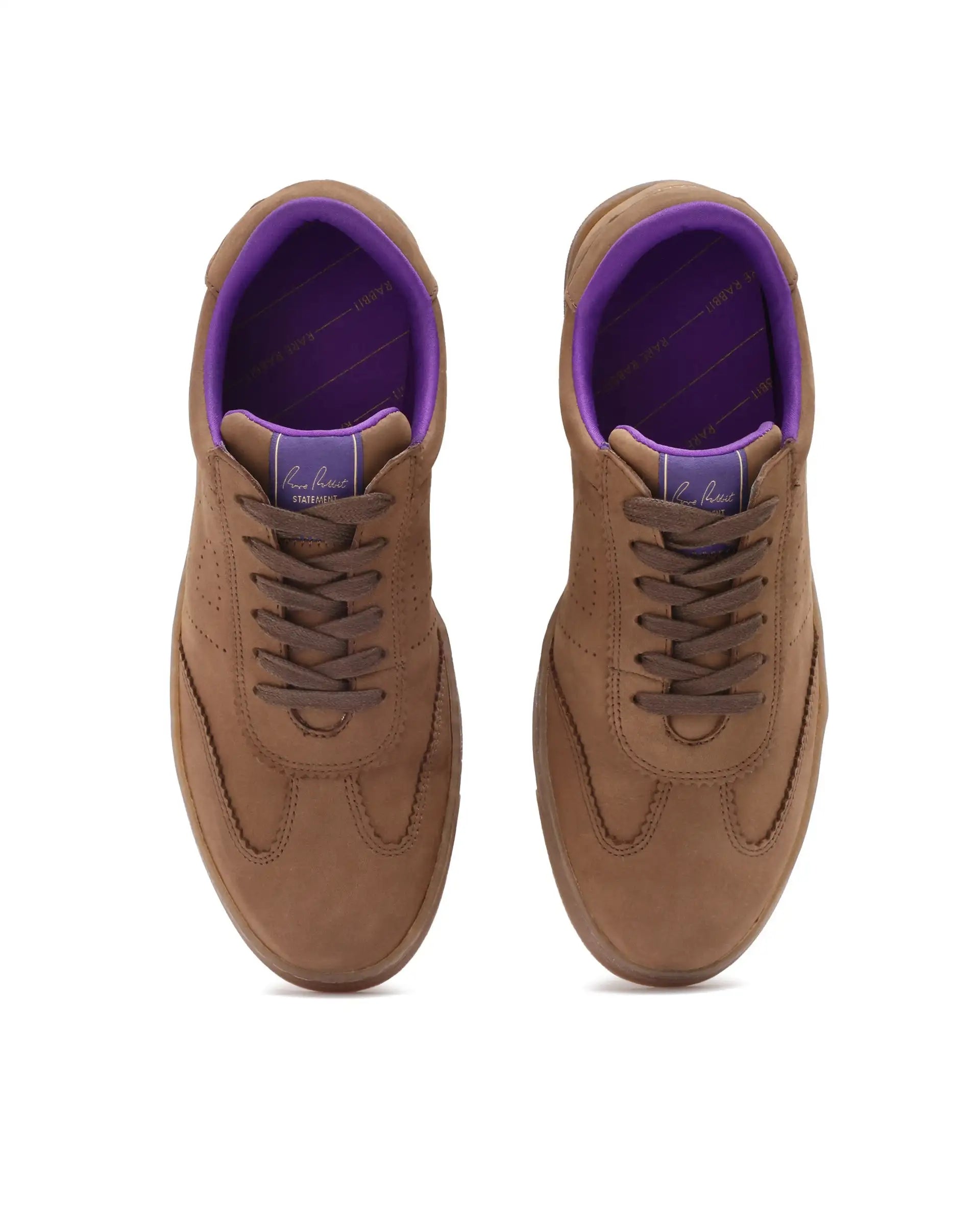 Rare Rabbit Mens Magellan Brown Premium Nubuck Lace Up Low Top Round Toe Sneaker Shoes