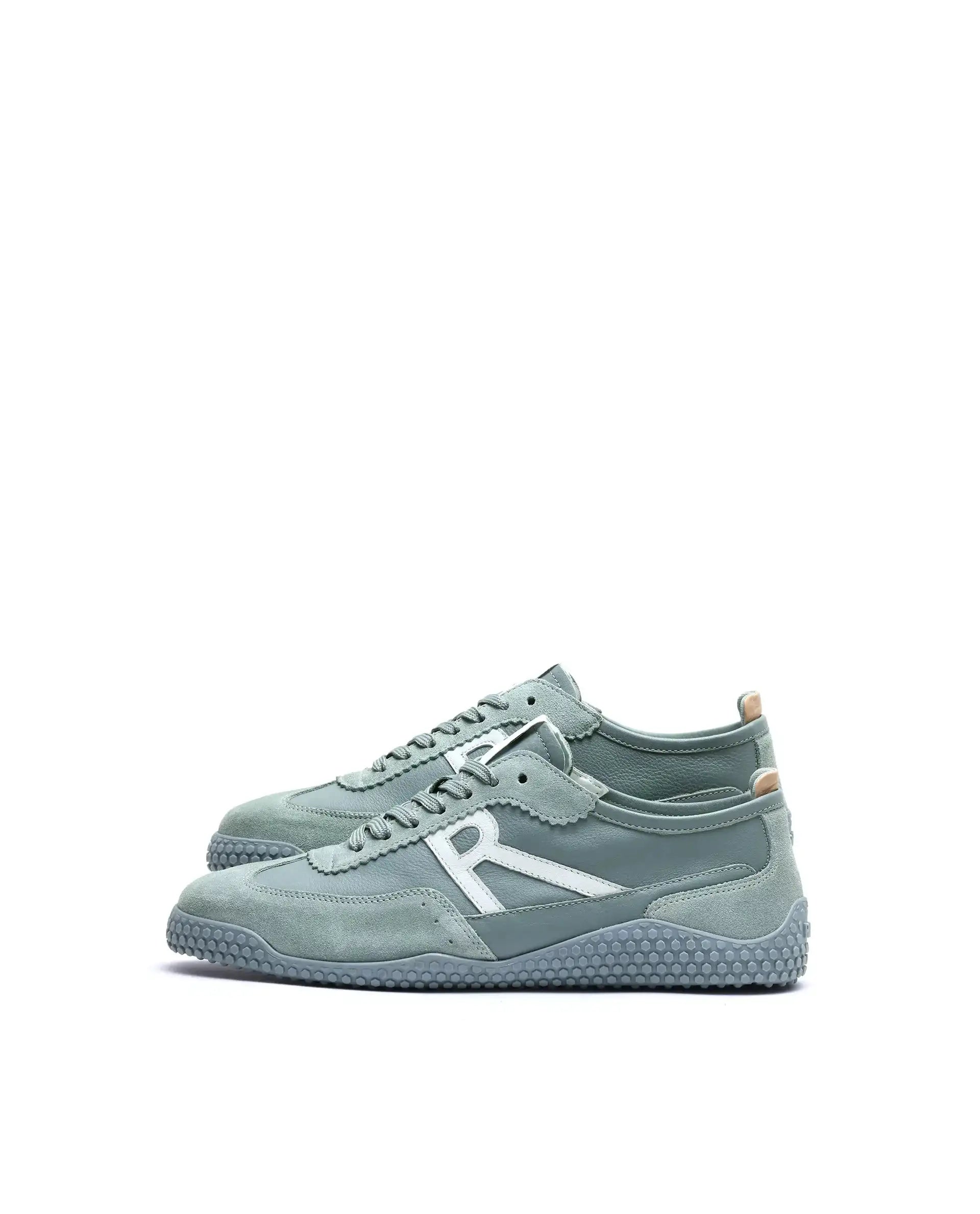 Rare Rabbit Men's Membo Light Sage Leather Fabric Sneaker