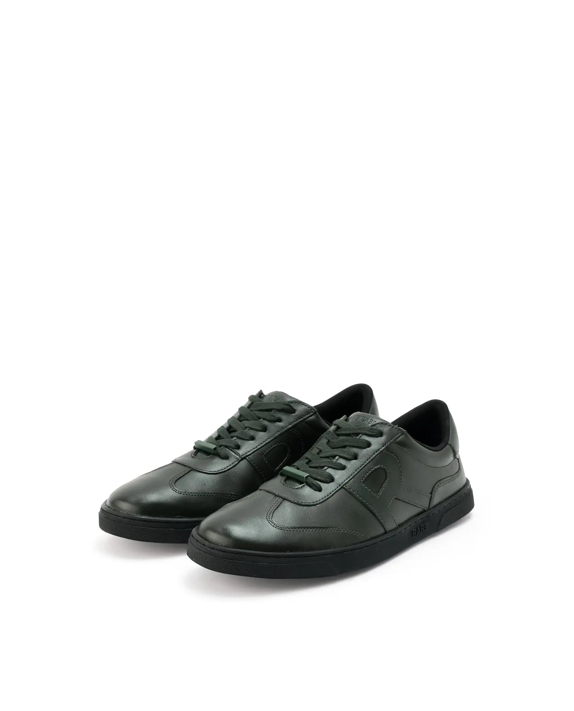 Rare Rabbit Mens Merc Dark Green Round Toe Genuine Leather Lace Up Low Top Sneaker Shoes