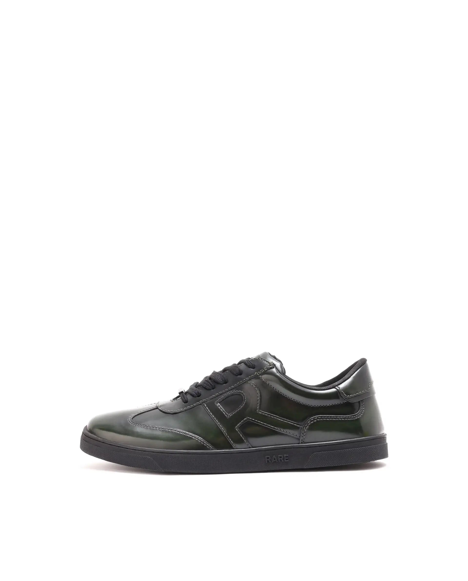Rare Rabbit Mens Mercury Green Shiny Brush Off Leather Lace Up Low Top Round Toe Smart Casual Sneaker Shoes