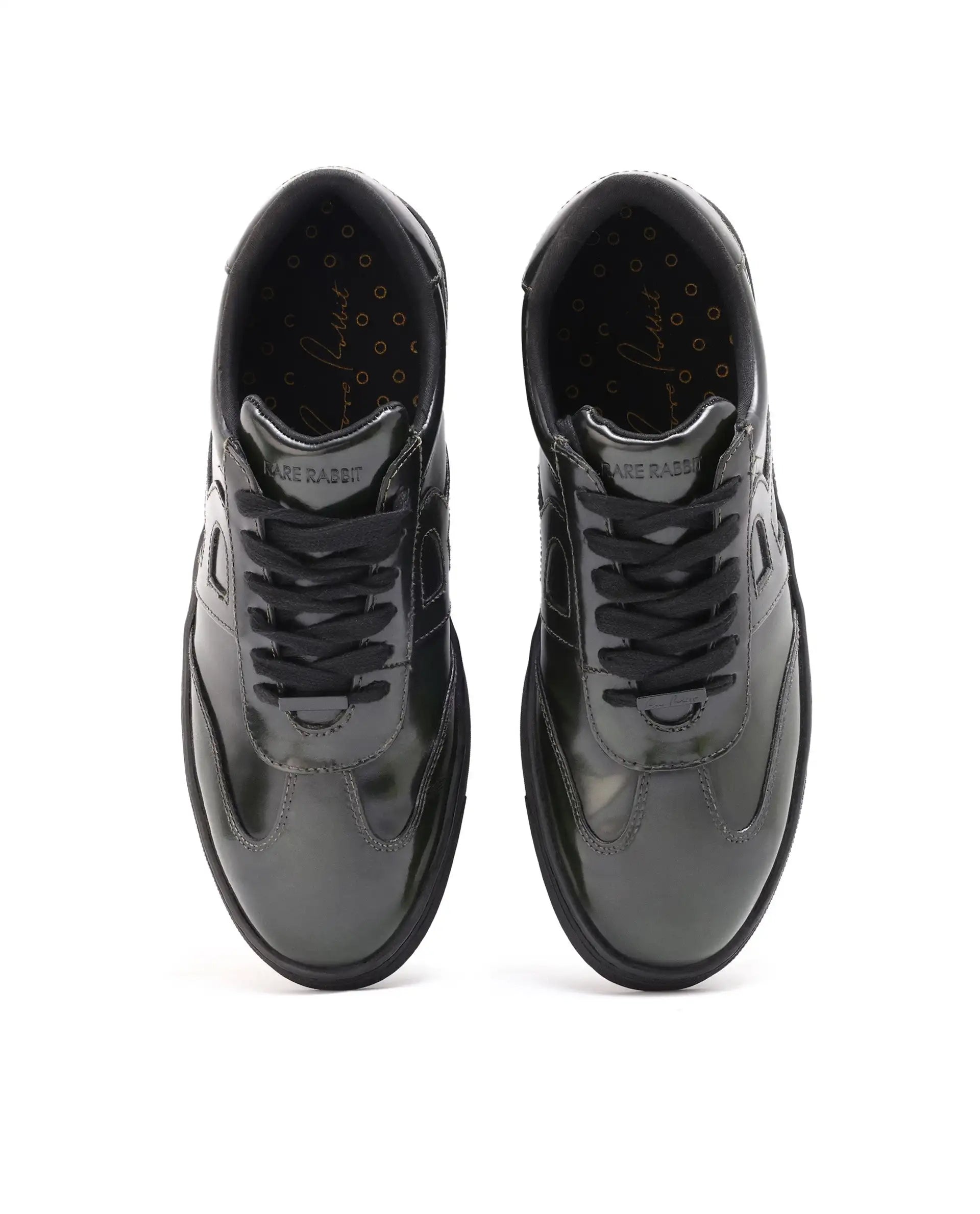 Rare Rabbit Mens Mercury Green Shiny Brush Off Leather Lace Up Low Top Round Toe Smart Casual Sneaker Shoes