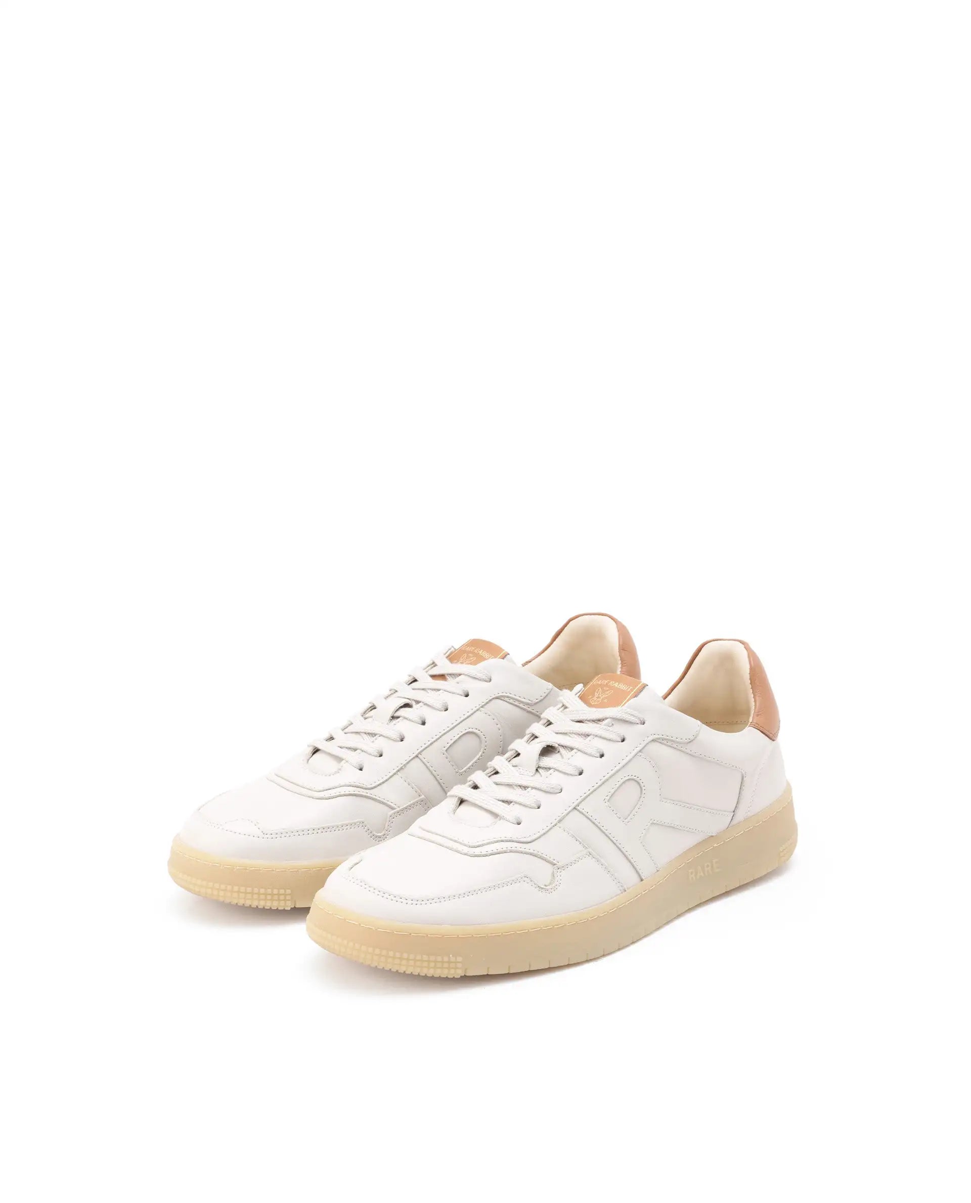 Rare Rabbit Men's Nebula Beige Leather Monotone Low-Top Lace-Up Sneaker Shoes