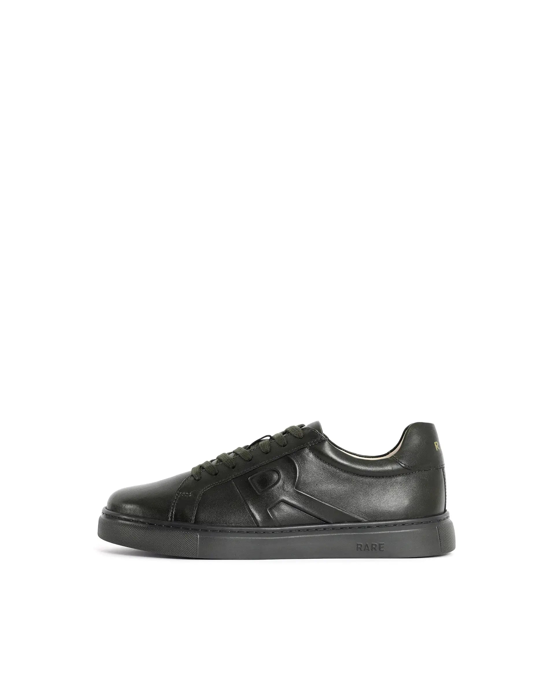 Rare Rabbit Men's Odessa Green Genuine Leather Round Toe Low-Top Lace-Up Monochromatic Sneaker