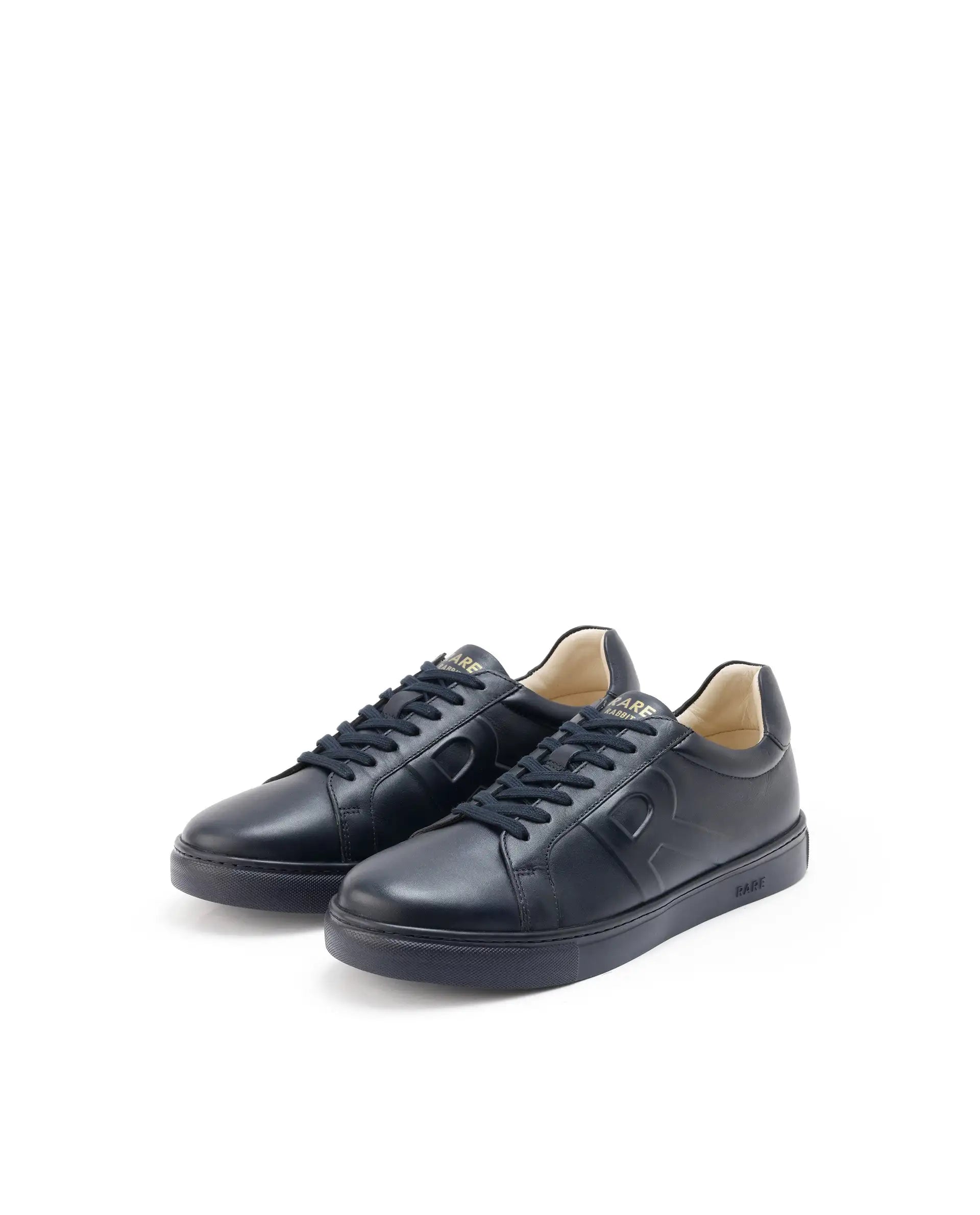 Rare Rabbit Men's Odessa Navy Genuine Leather Round Toe Low-Top Lace-Up Monochromatic Sneaker