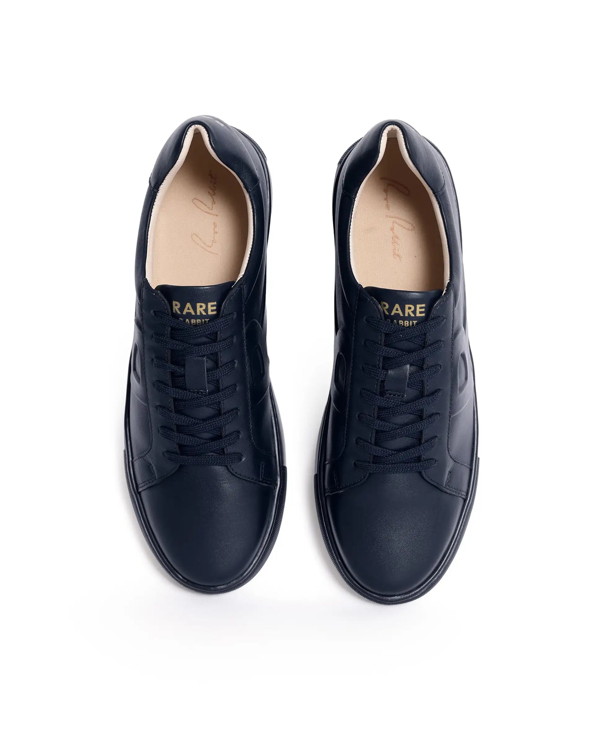 Rare Rabbit Men's Odessa Navy Genuine Leather Round Toe Low-Top Lace-Up Monochromatic Sneaker