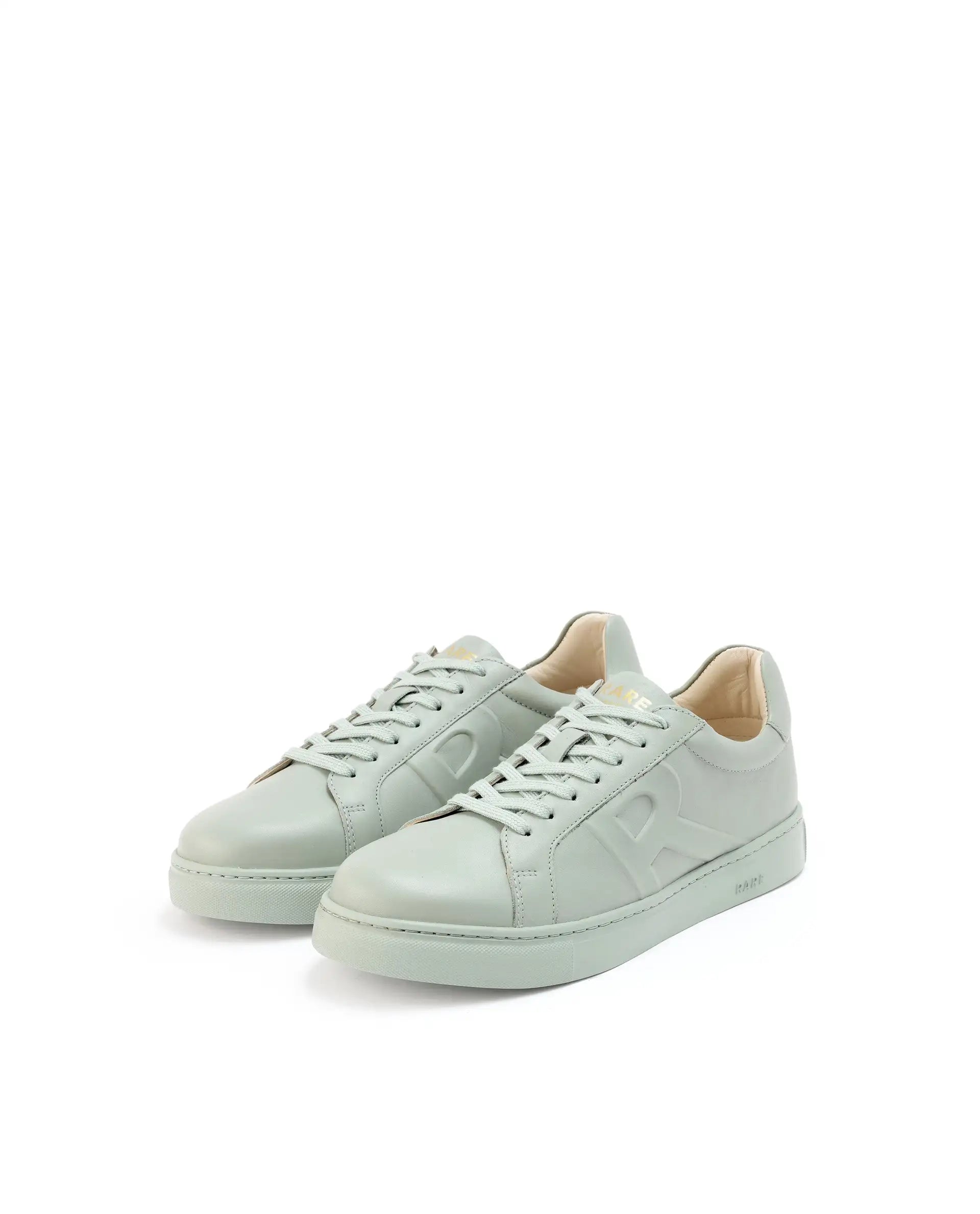 Rare Rabbit Men's Odessa Pastel Sage Genuine Leather Round Toe Low-Top Lace-Up Monochromatic Sneaker