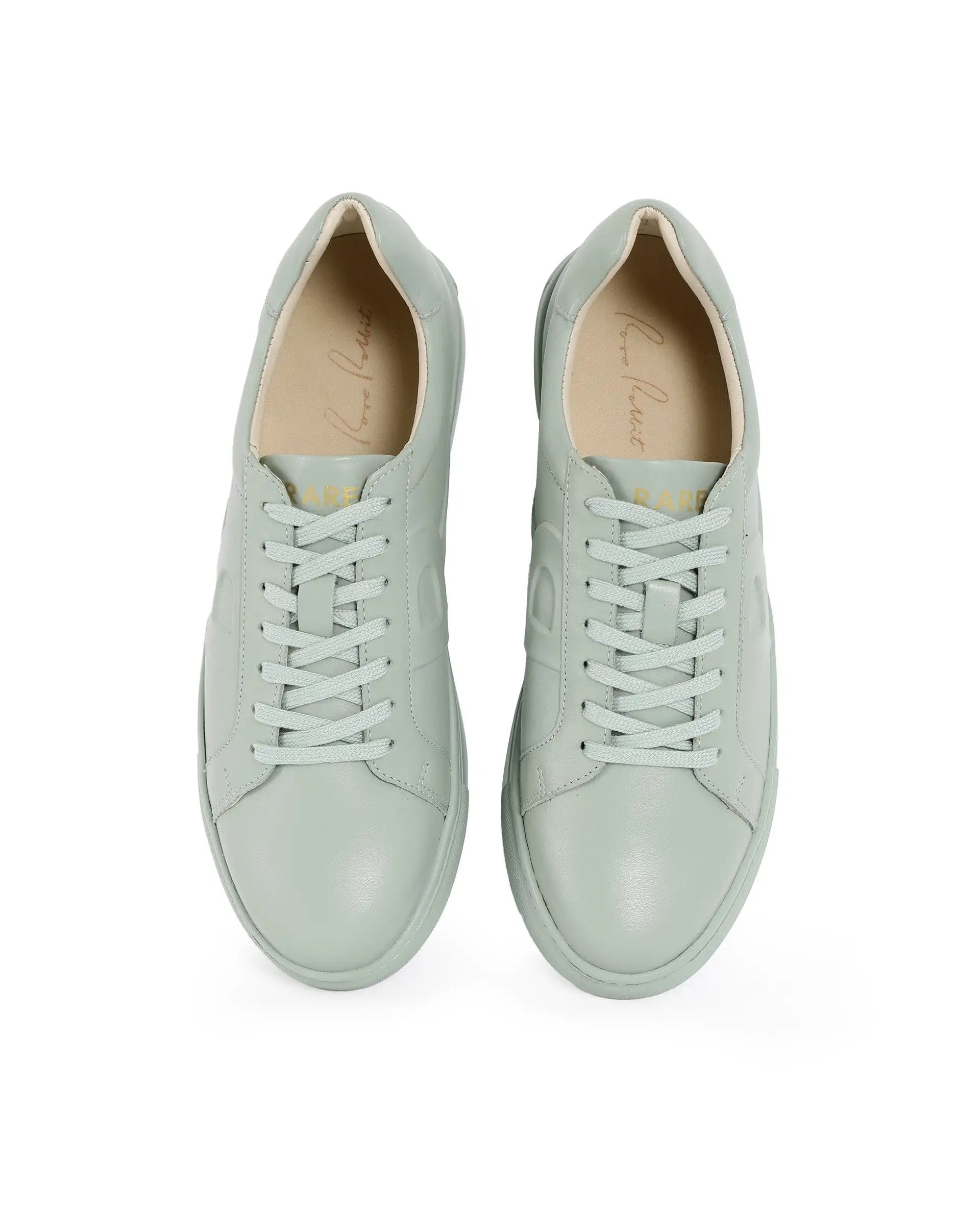 Rare Rabbit Men's Odessa Pastel Sage Genuine Leather Round Toe Low-Top Lace-Up Monochromatic Sneaker