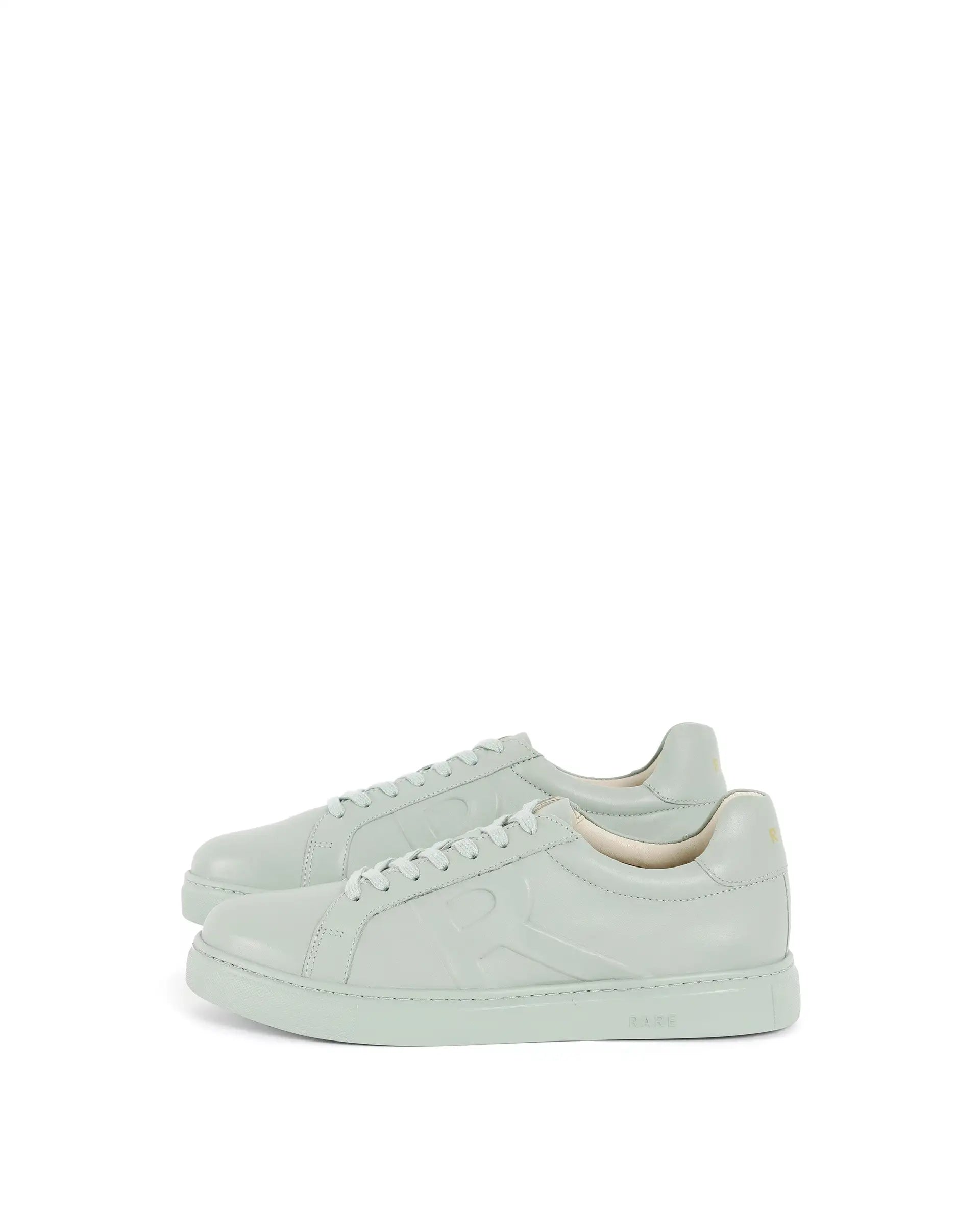 Rare Rabbit Men's Odessa Pastel Sage Genuine Leather Round Toe Low-Top Lace-Up Monochromatic Sneaker