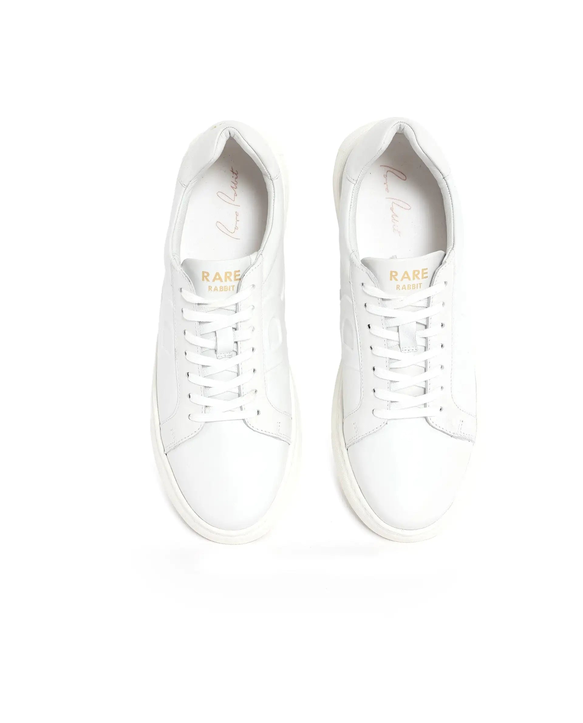 Rare Rabbit Men's Odessa White Genuine Leather Round Toe Low-Top Lace-Up Monochromatic Sneaker