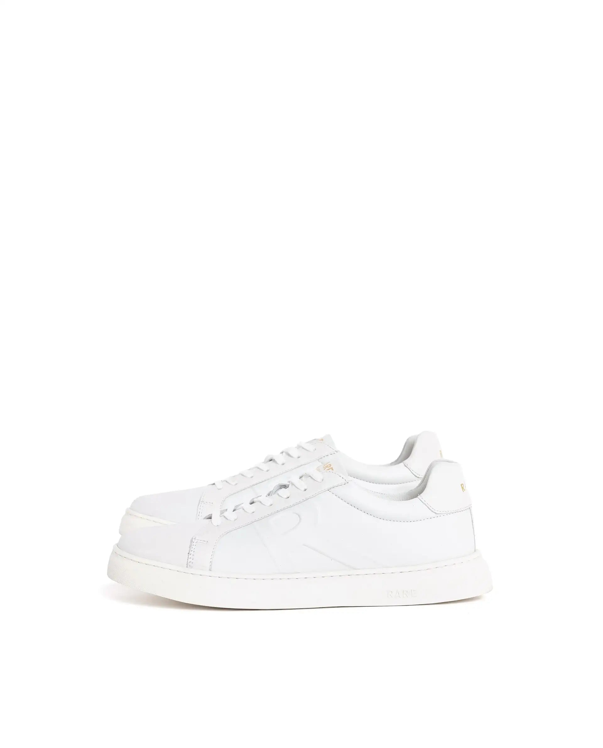 Rare Rabbit Men's Odessa White Genuine Leather Round Toe Low-Top Lace-Up Monochromatic Sneaker