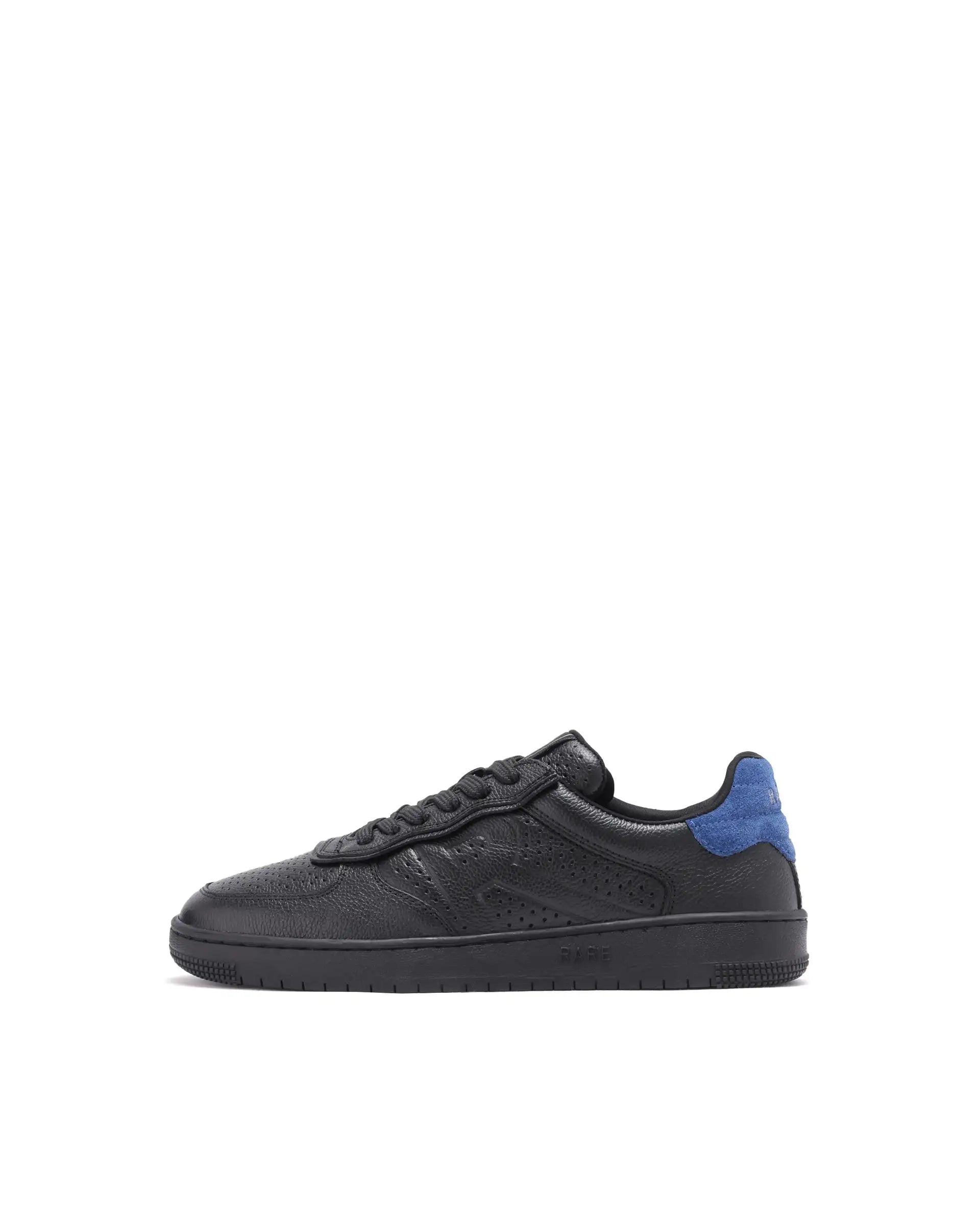 Rare Rabbit Men's Orbiton Black Milled Leather Perforated Details Low-Top Lace-Up Monotone Sneaker Shoes