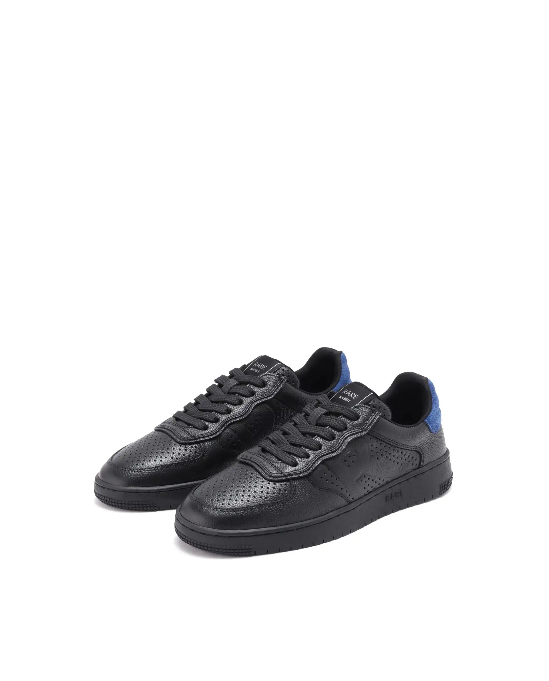 Rare Rabbit Men's Orbiton Black Milled Leather Perforated Details Low-Top Lace-Up Monotone Sneaker Shoes