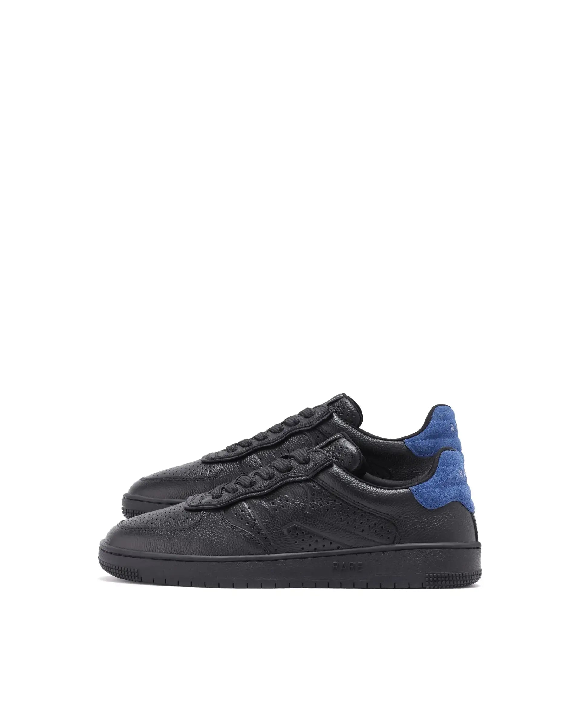 Rare Rabbit Men's Orbiton Black Milled Leather Perforated Details Low-Top Lace-Up Monotone Sneaker Shoes