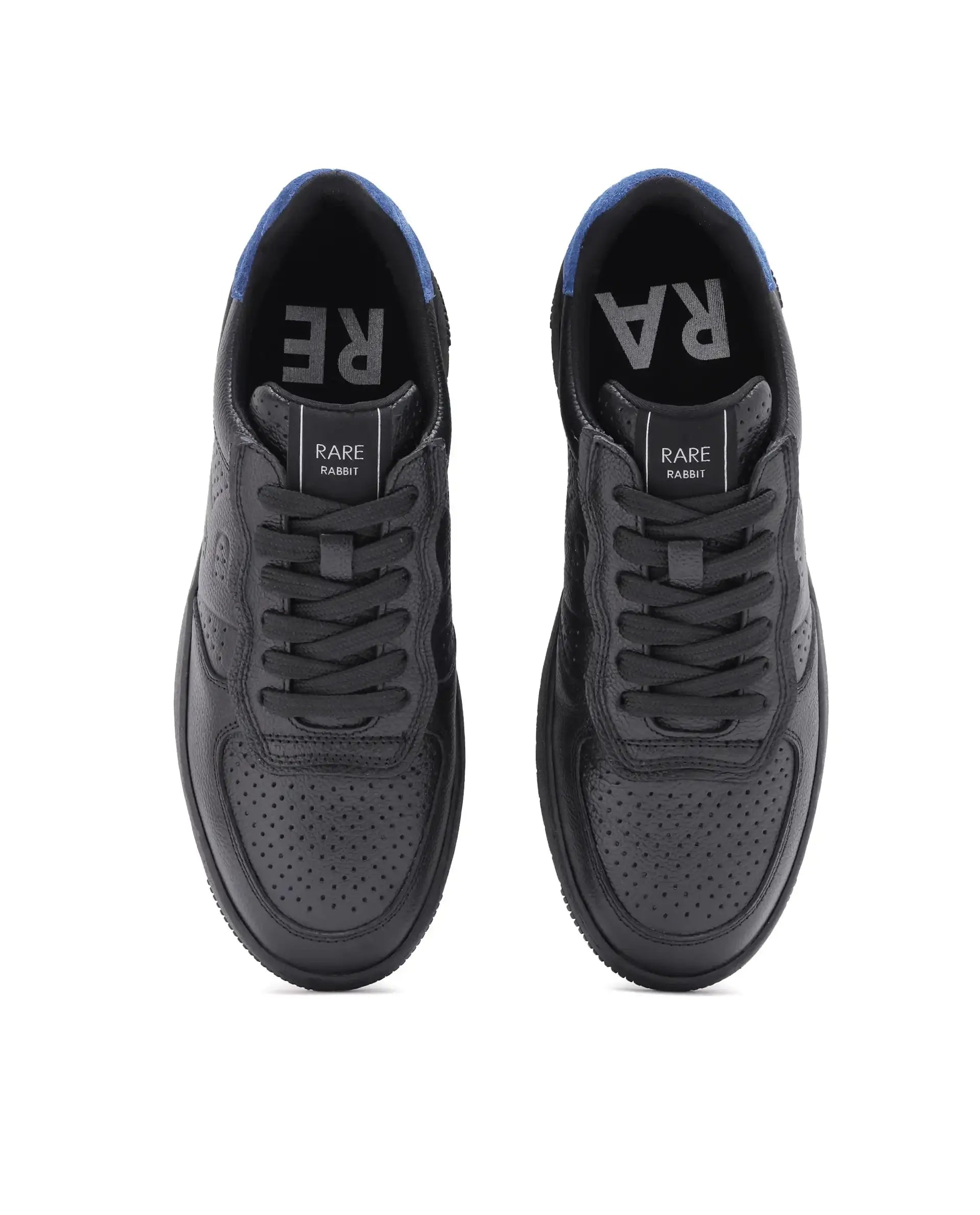 Rare Rabbit Men's Orbiton Black Milled Leather Perforated Details Low-Top Lace-Up Monotone Sneaker Shoes