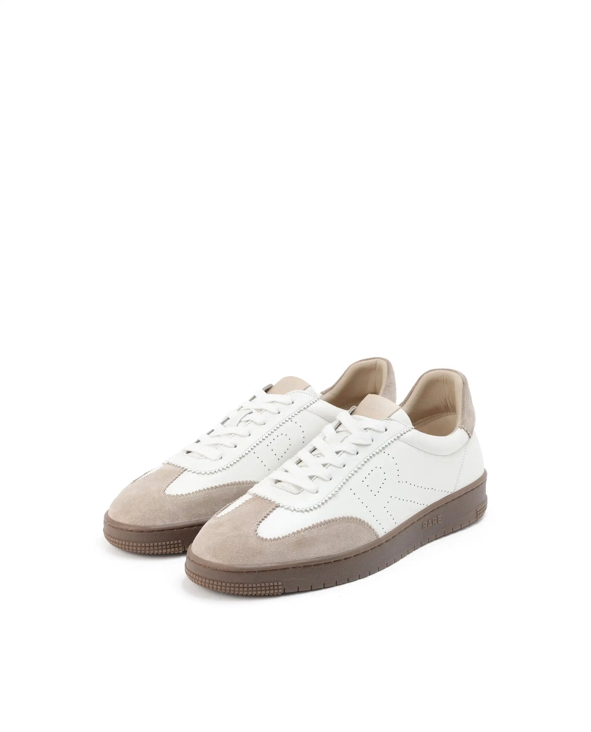 Rare Rabbit Men's Orion Light Beige Suede And Leather Low-Top Lace-Up Sneaker Shoes
