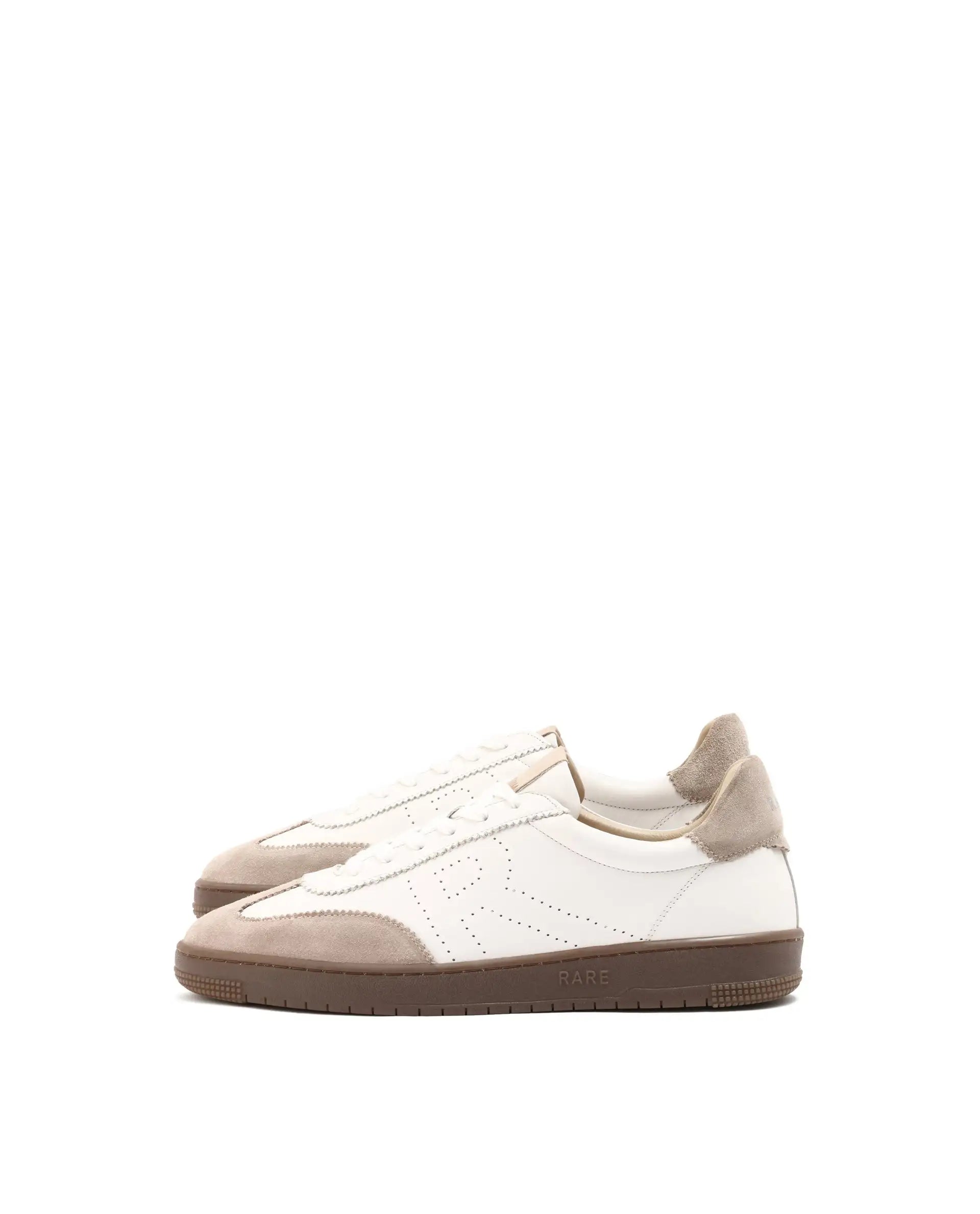 Rare Rabbit Men's Orion Light Beige Suede And Leather Low-Top Lace-Up Sneaker Shoes