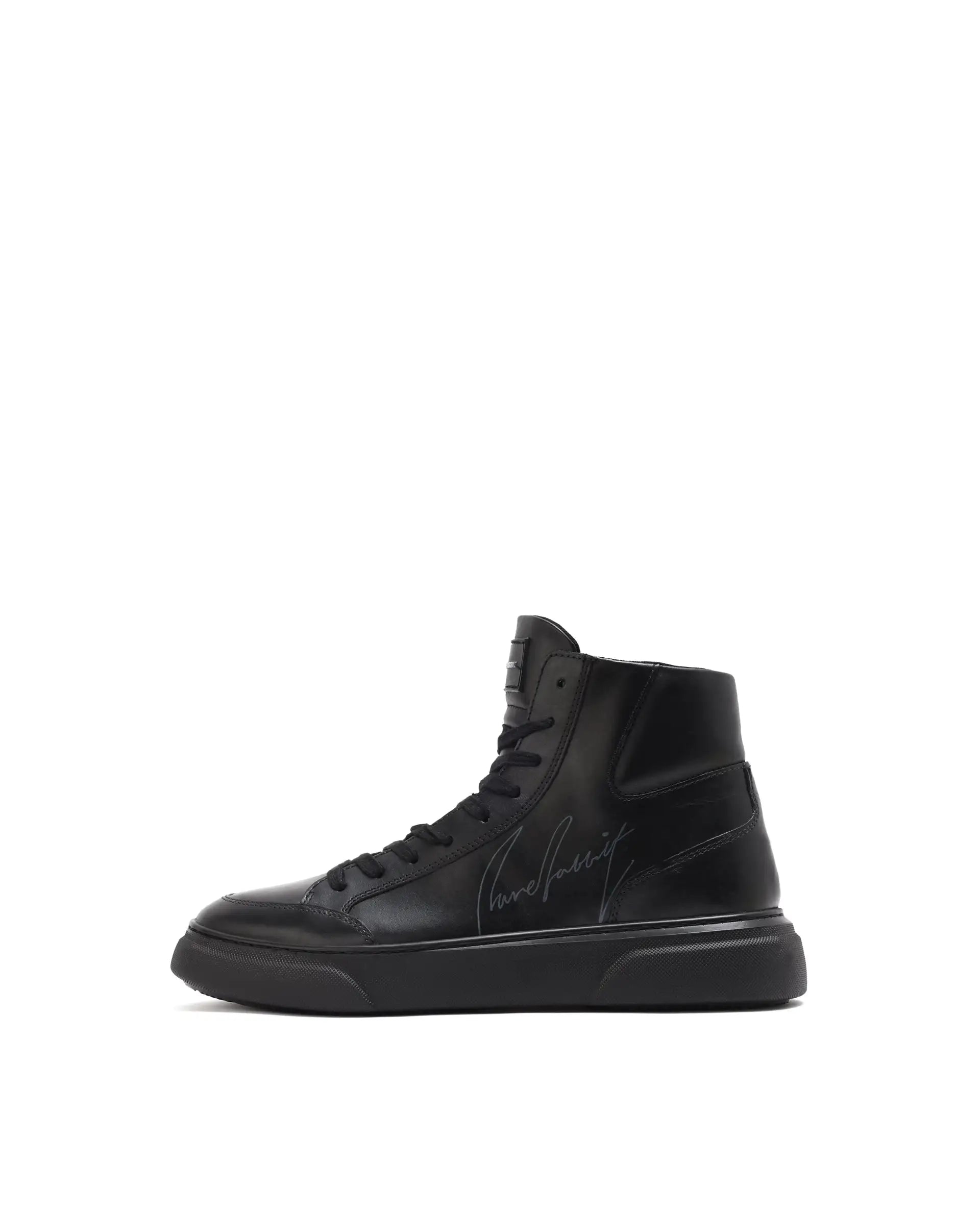 Rare Rabbit Men's Panzer Black Leather Round Toe Derby Style Zip Closure High Top Sneaker Shoes