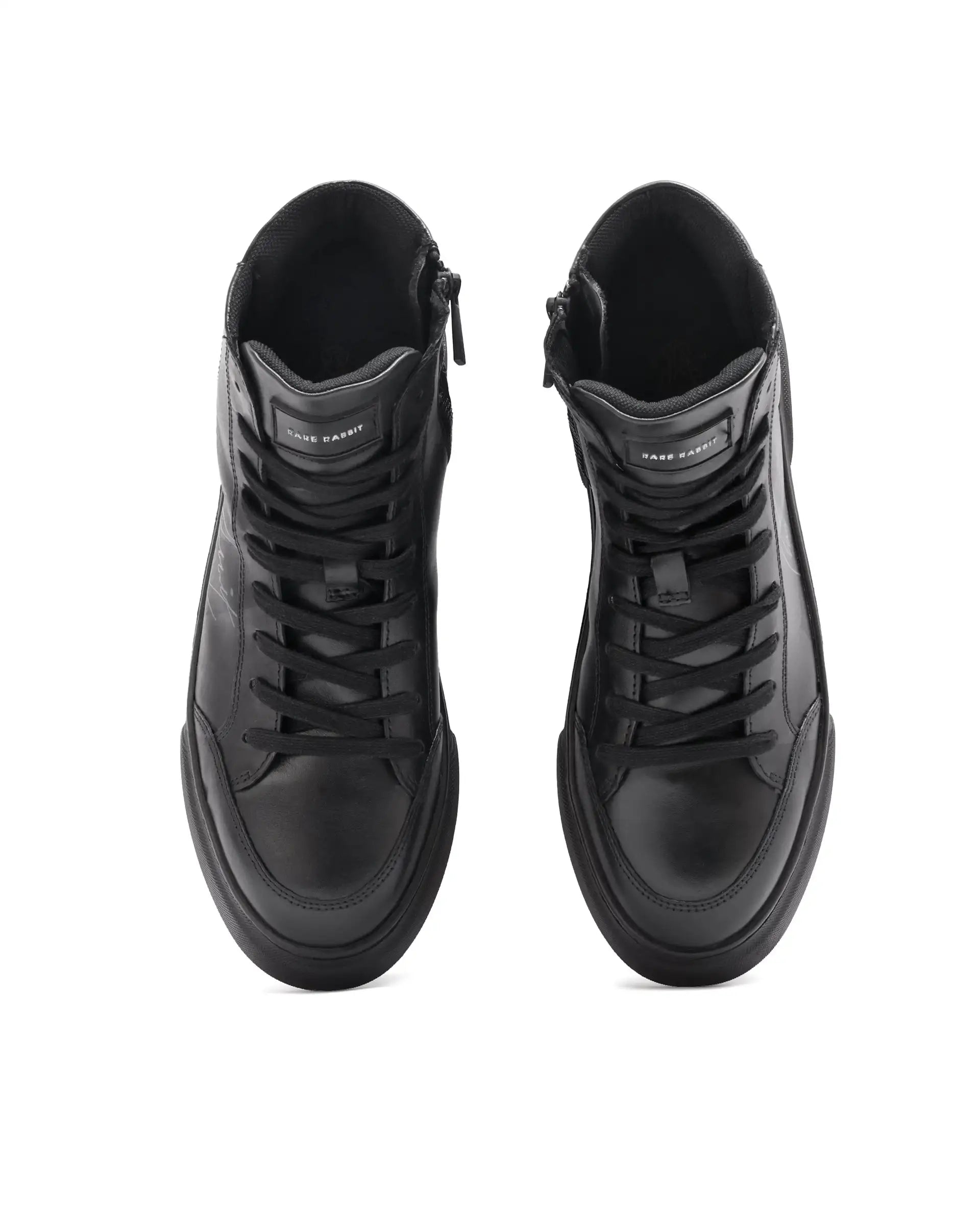 Rare Rabbit Men's Panzer Black Leather Round Toe Derby Style Zip Closure High Top Sneaker Shoes