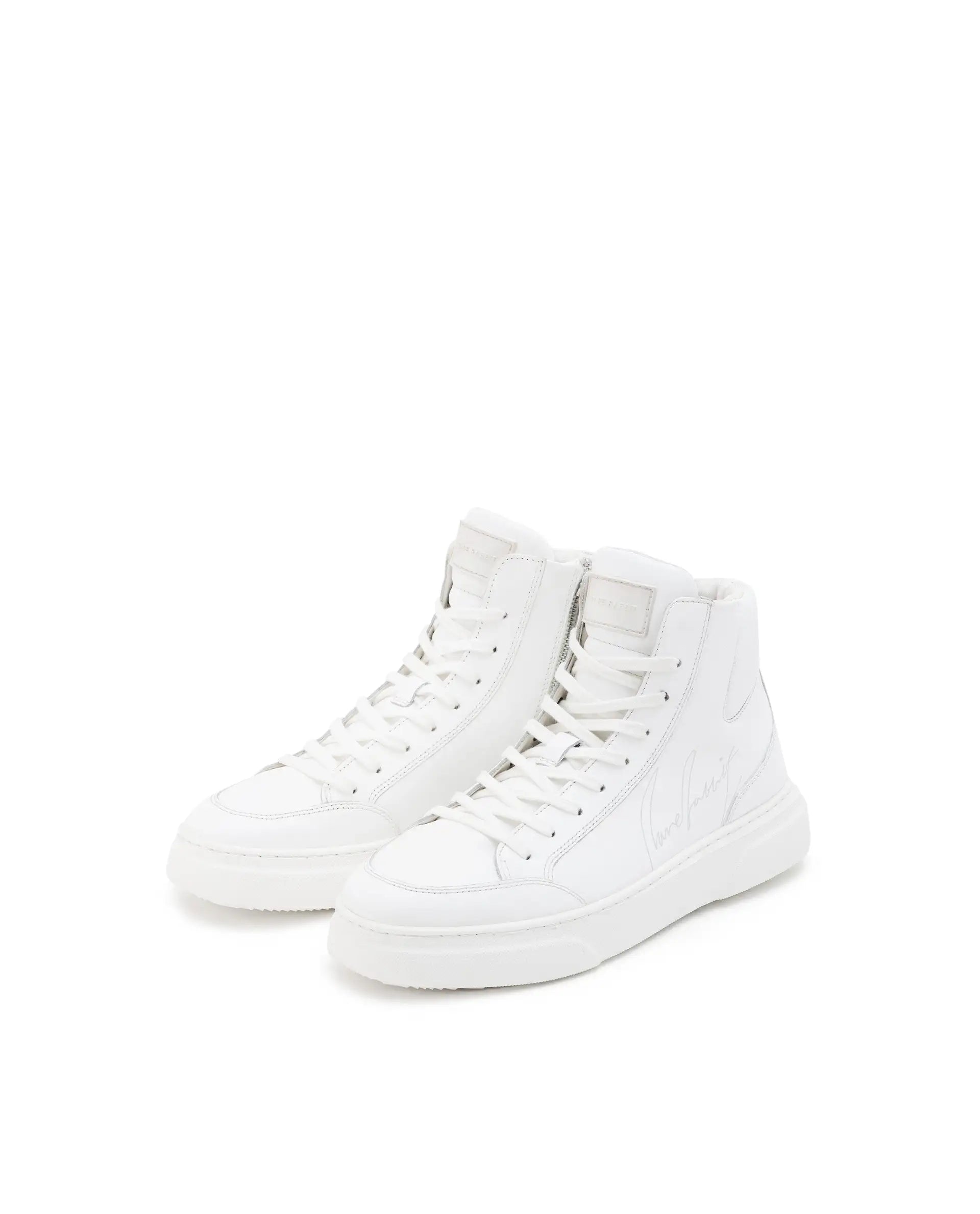 Rare Rabbit Men's Panzer White Leather Round Toe Derby Style Zip Closure High Top Sneaker Shoes