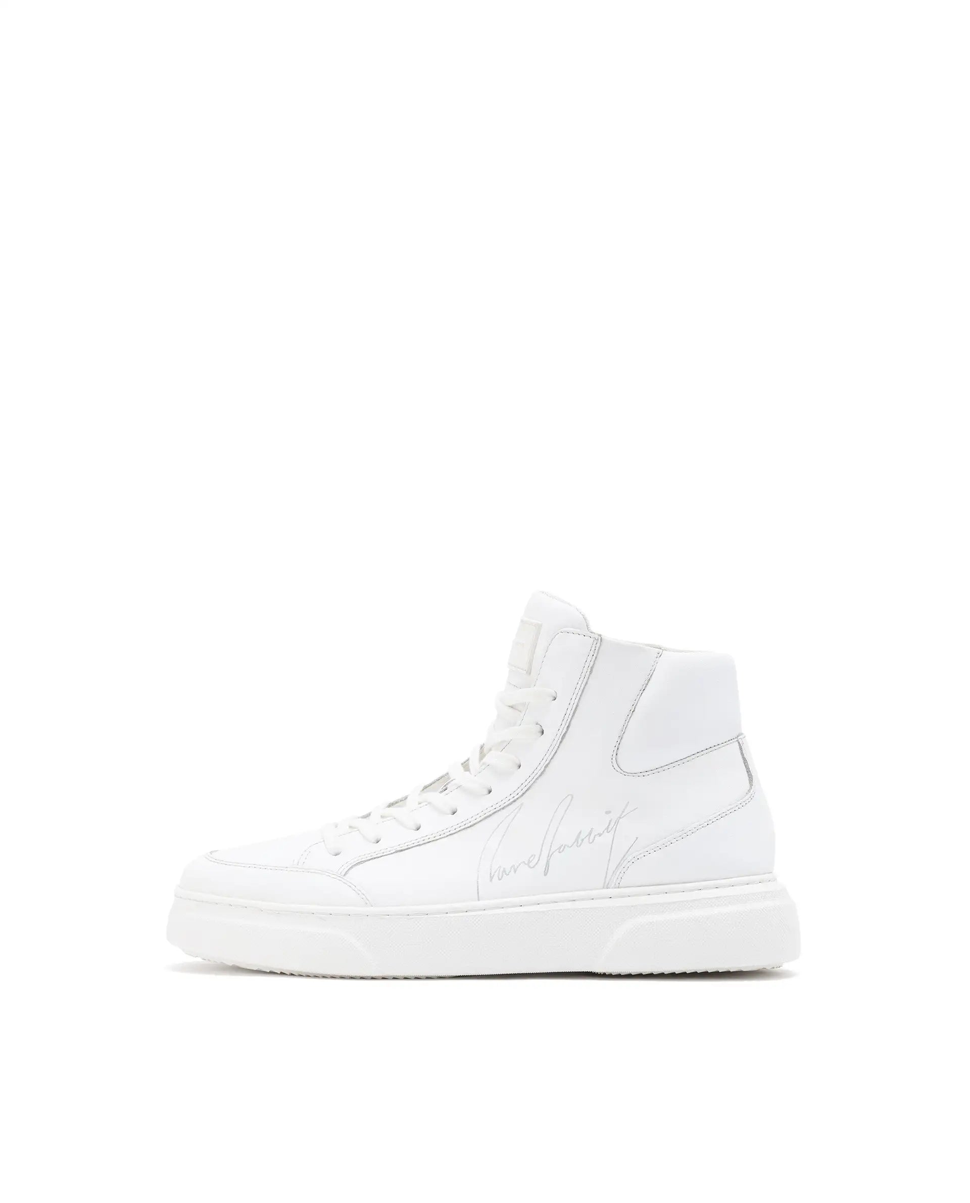 Rare Rabbit Men's Panzer White Leather Round Toe Derby Style Zip Closure High Top Sneaker Shoes