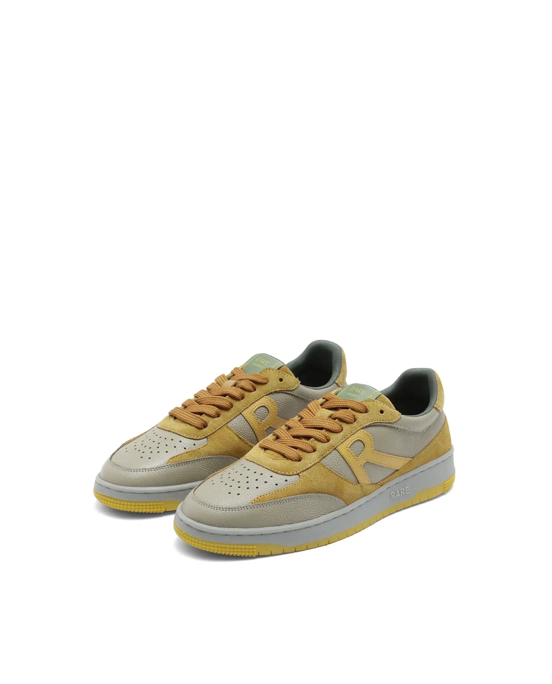 Rare Rabbit Men's Parallax Sage/Yellow Genuine Suede Colorblock Low-Top Lace-Up Sneaker Shoes