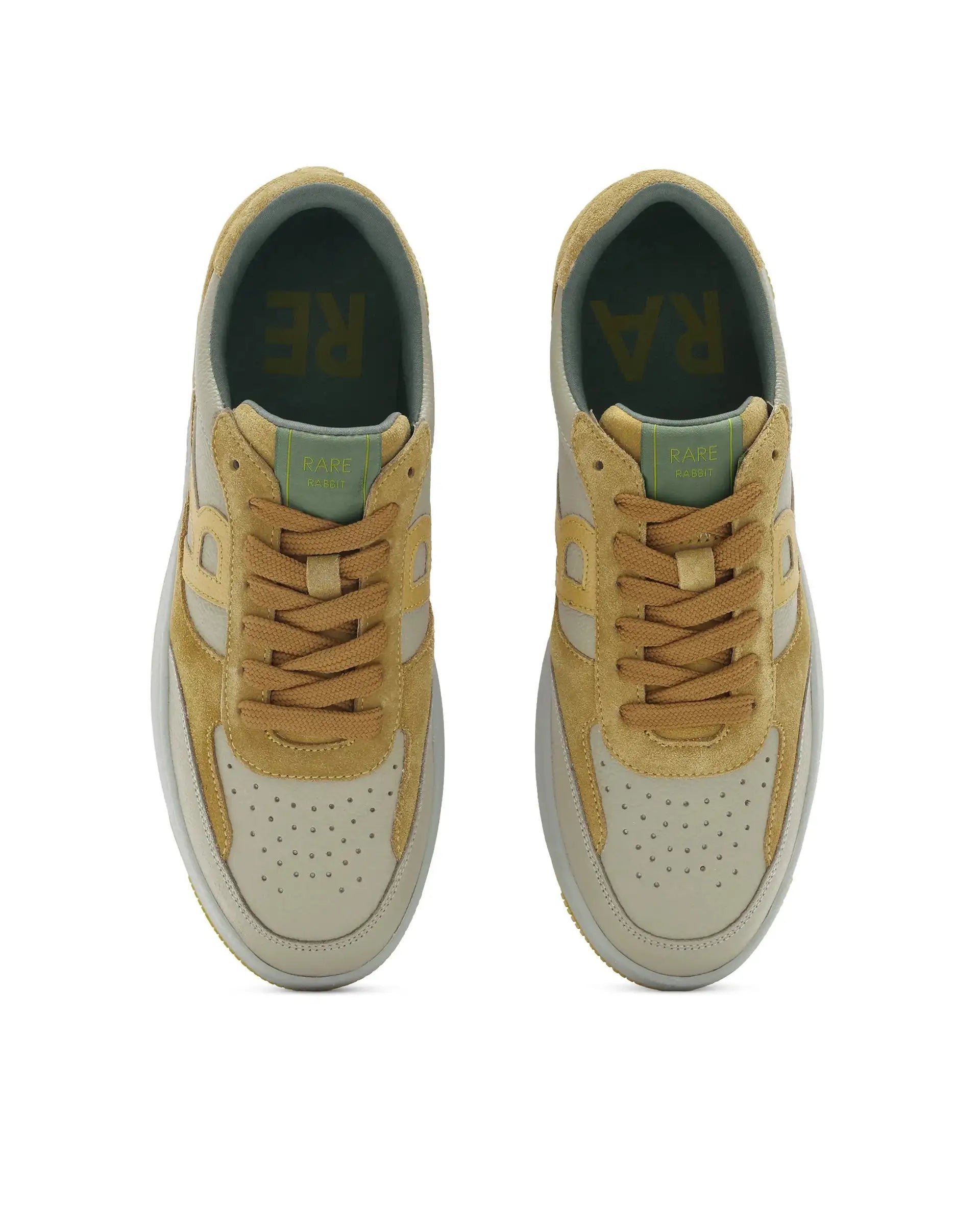 Rare Rabbit Men's Parallax Sage/Yellow Genuine Suede Colorblock Low-Top Lace-Up Sneaker Shoes