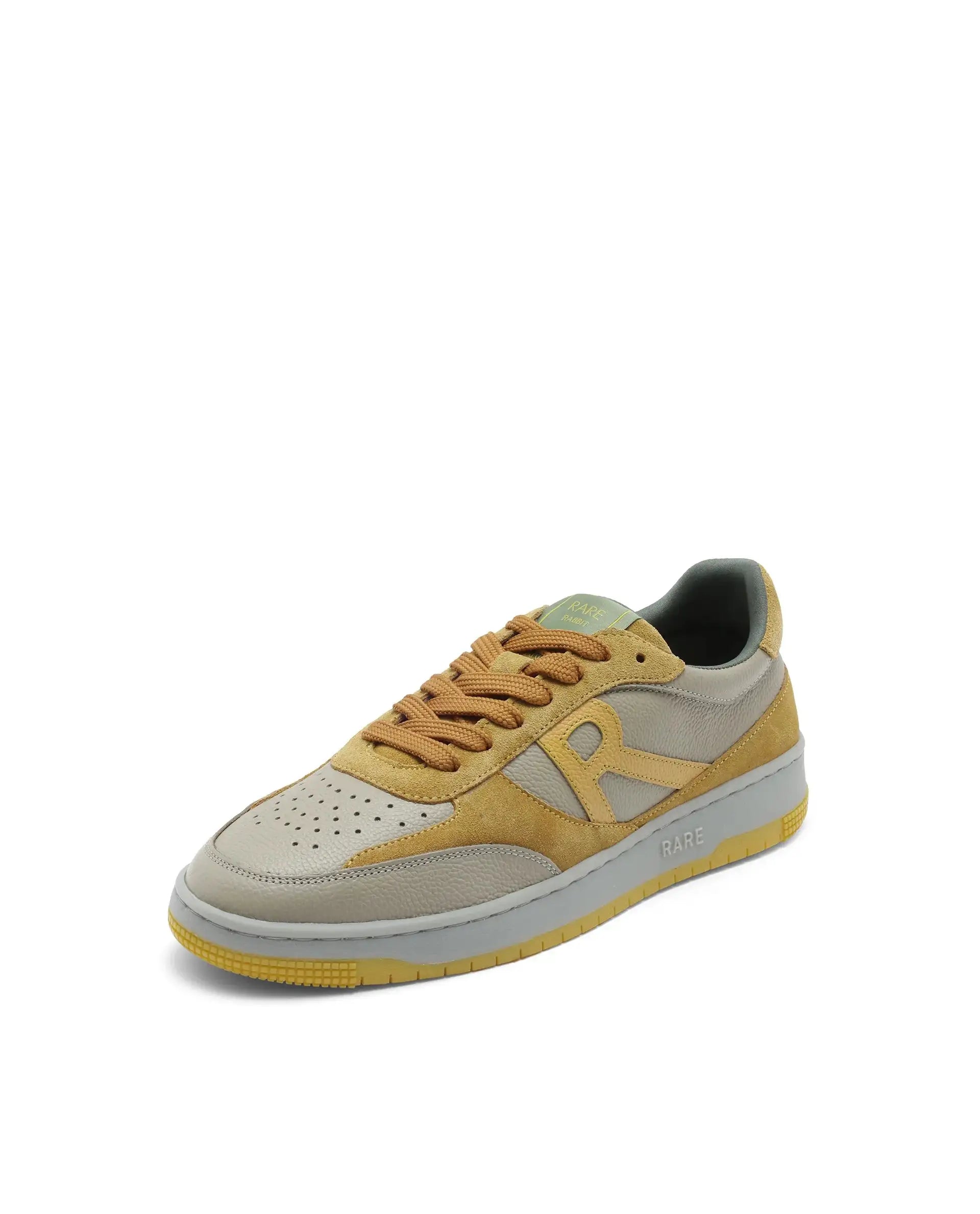 Rare Rabbit Men's Parallax Sage/Yellow Genuine Suede Colorblock Low-Top Lace-Up Sneaker Shoes