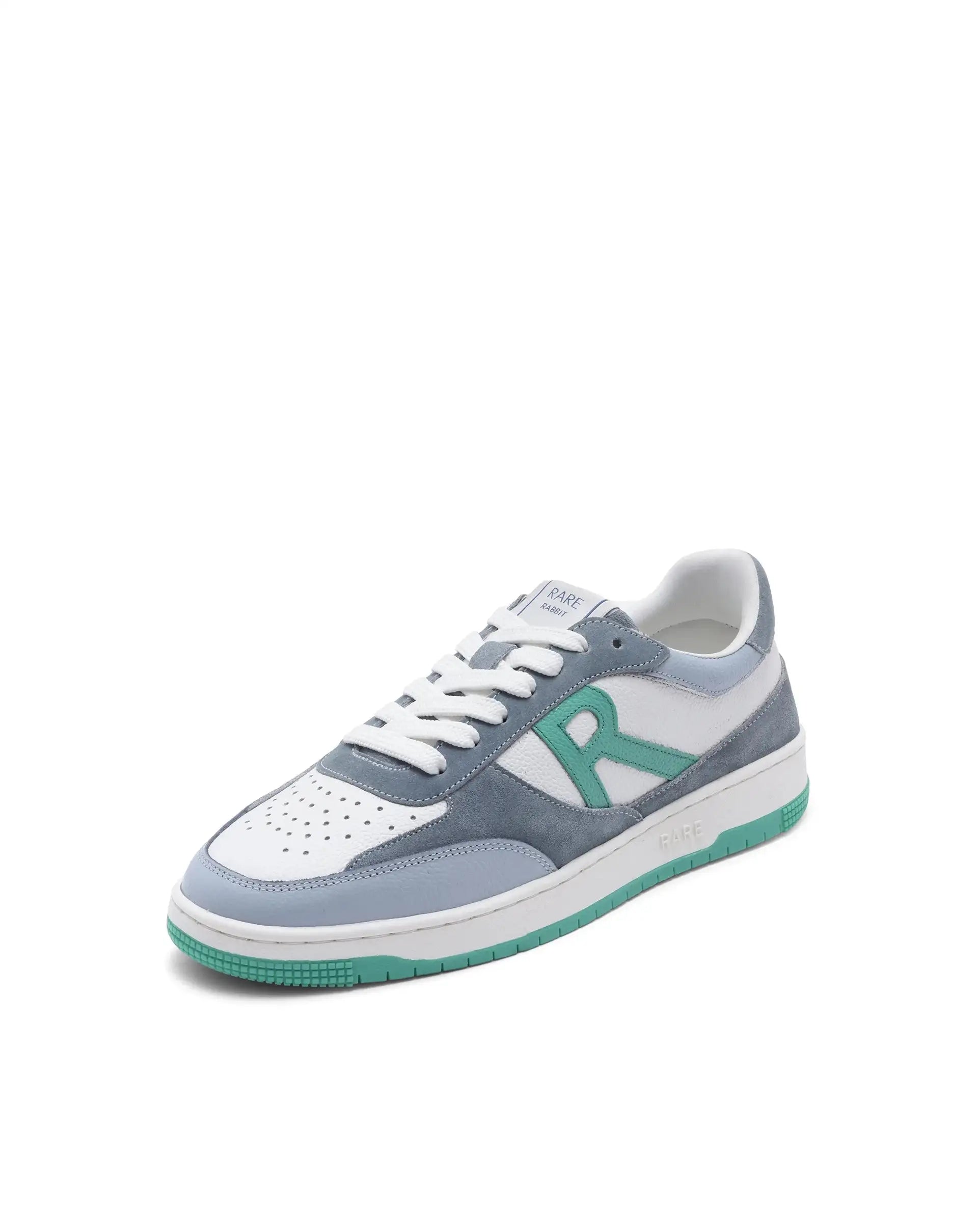 Rare Rabbit Men's Parallax White/ Blue Genuine Suede Colorblock Low-Top Lace-Up Sneaker Shoes