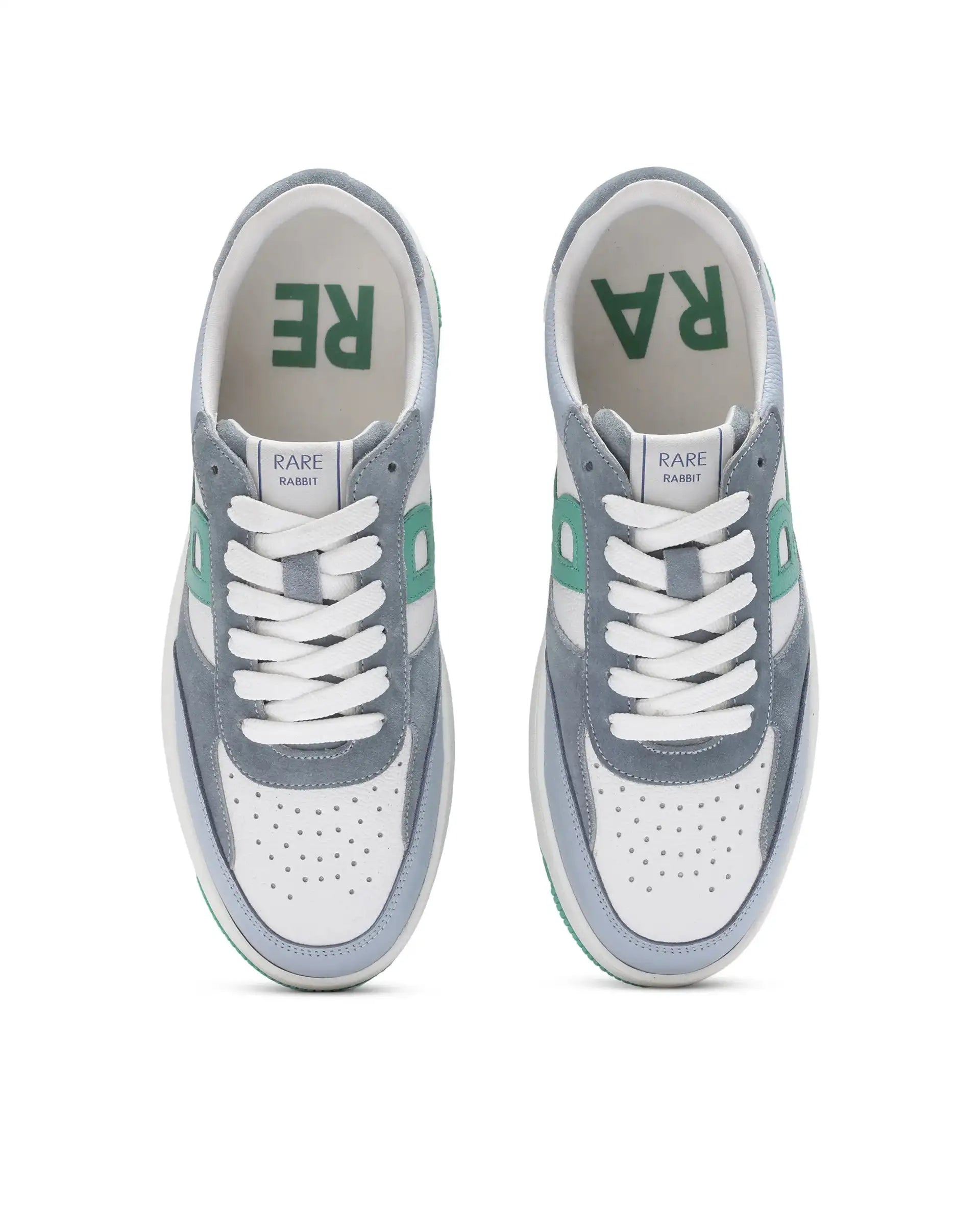 Rare Rabbit Men's Parallax White/ Blue Genuine Suede Colorblock Low-Top Lace-Up Sneaker Shoes