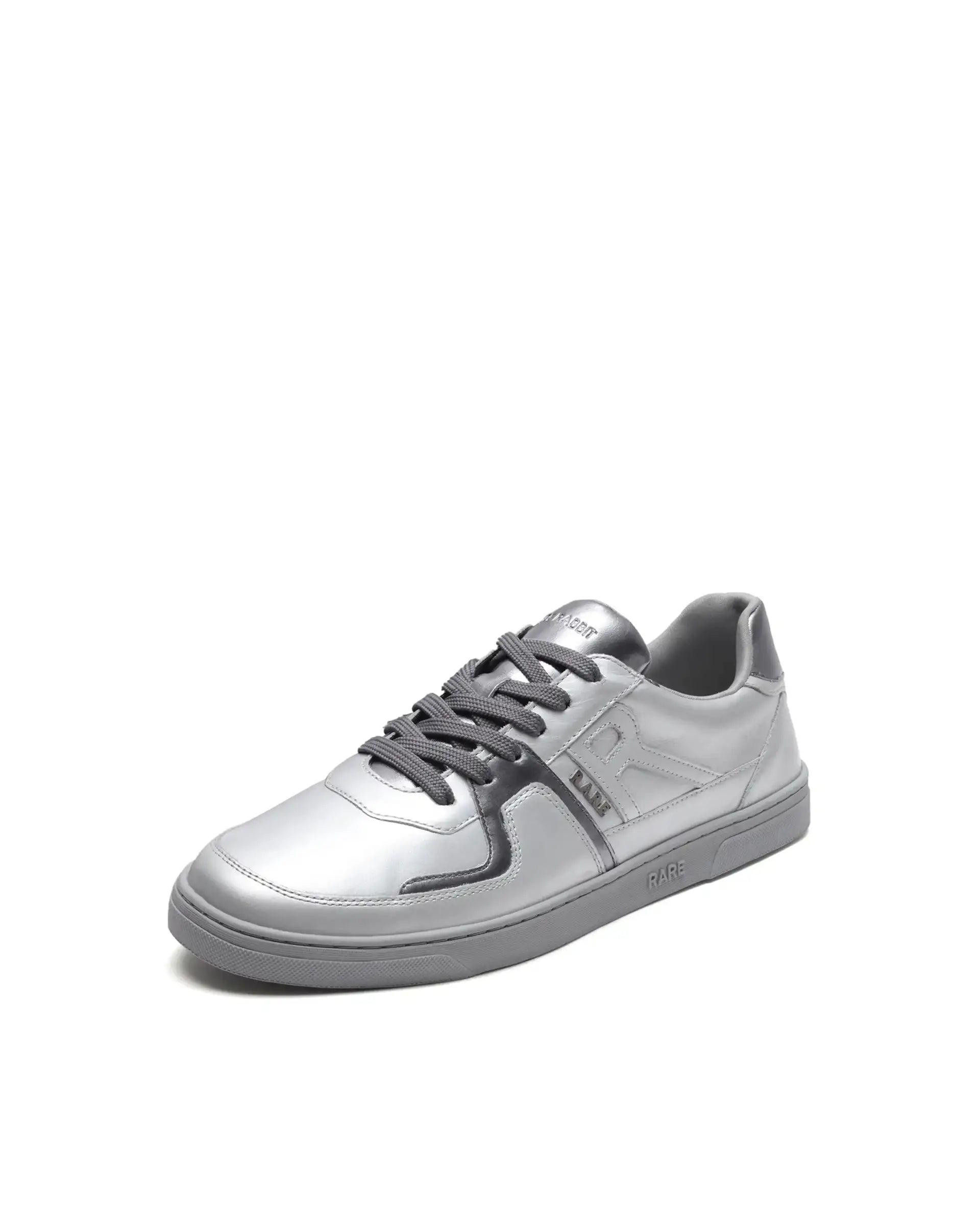 Rare Rabbit Men's Pegasus Silver Leather Lace-Up Closure Sneaker