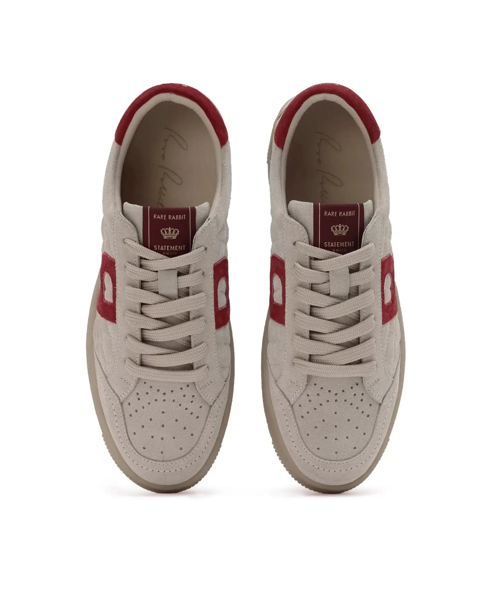 Rare Rabbit Men Quilt Beige Premium Suede Fabric Low-Top Lace Up Quilted Sneaker Shoes