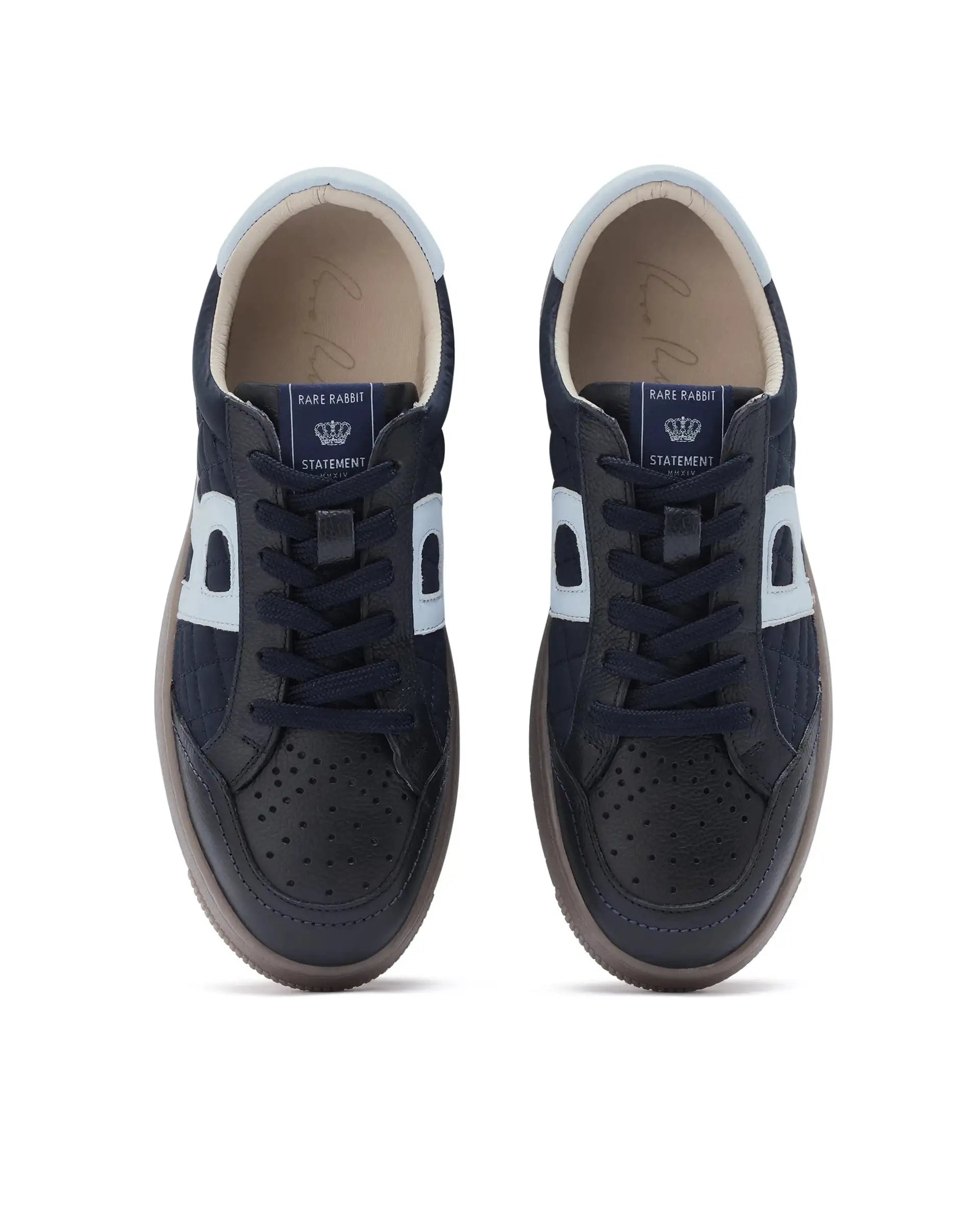 Rare Rabbit Men Quilt Navy Parachute Fabric With Milled Leather Low-Top Lace Up Quilted Sneaker Shoes