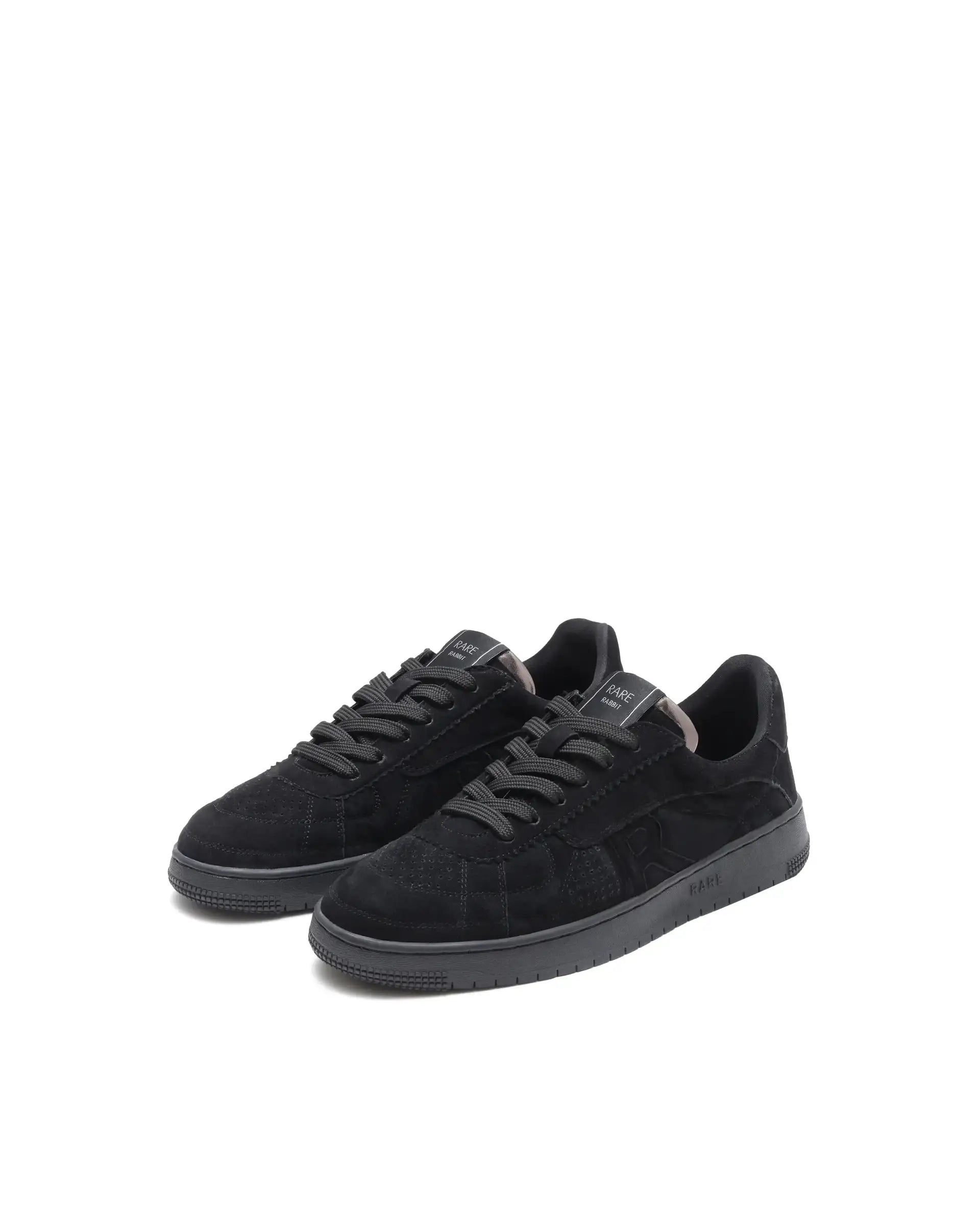 Rare Rabbit Men Ragno Black Genuine Suede Leather Low-Top Lace Up Sneaker Shoes