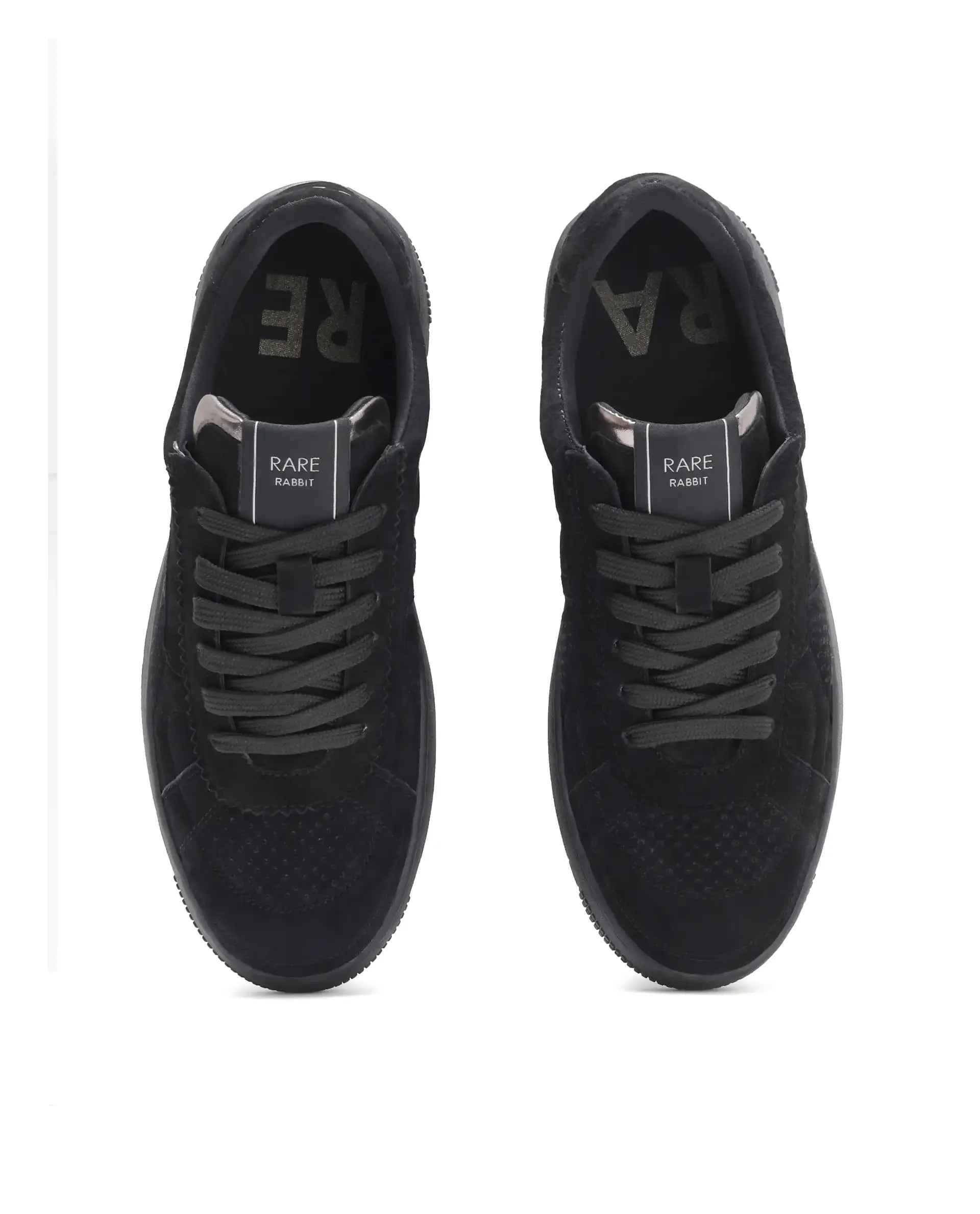 Rare Rabbit Men Ragno Black Genuine Suede Leather Low-Top Lace Up Sneaker Shoes