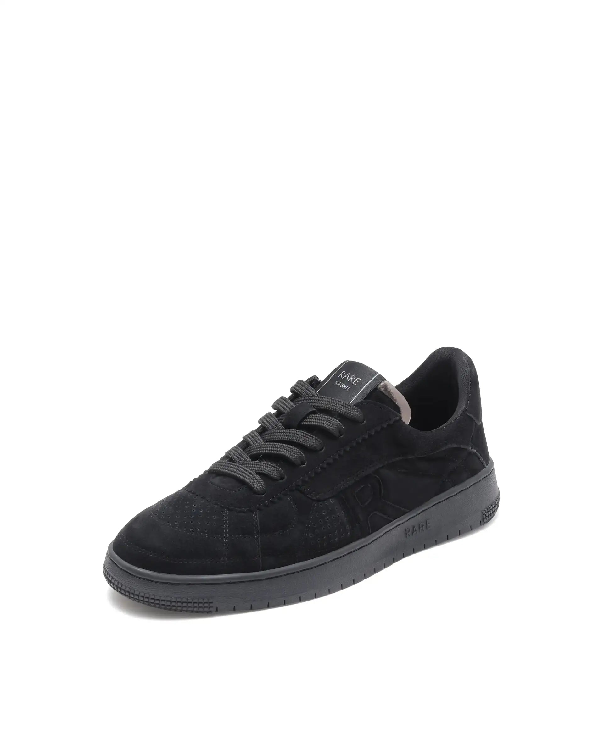 Rare Rabbit Men Ragno Black Genuine Suede Leather Low-Top Lace Up Sneaker Shoes
