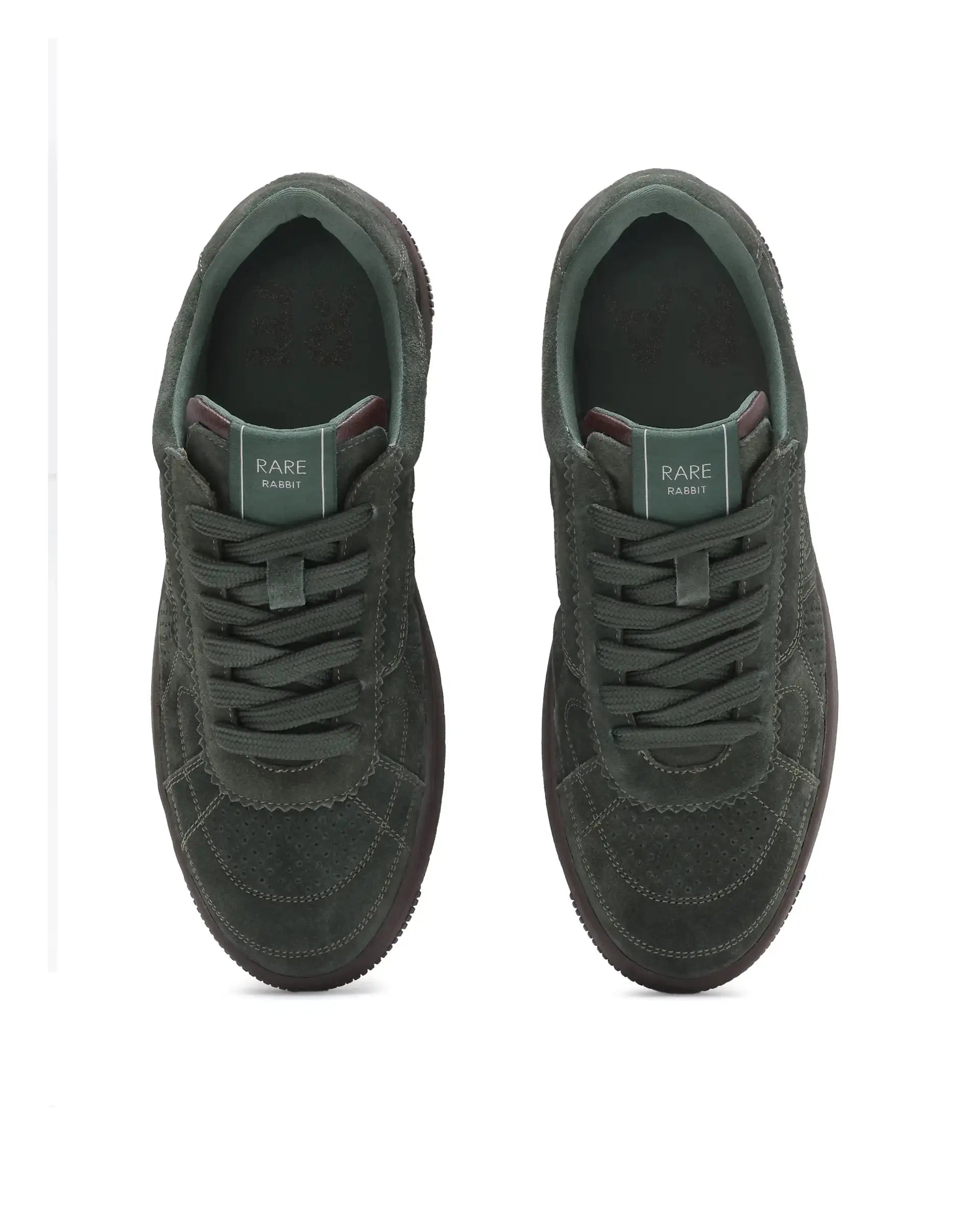 Rare Rabbit Men's Ragno Green Genuine Suede Leather Low-Top Lace Up Sneaker Shoes