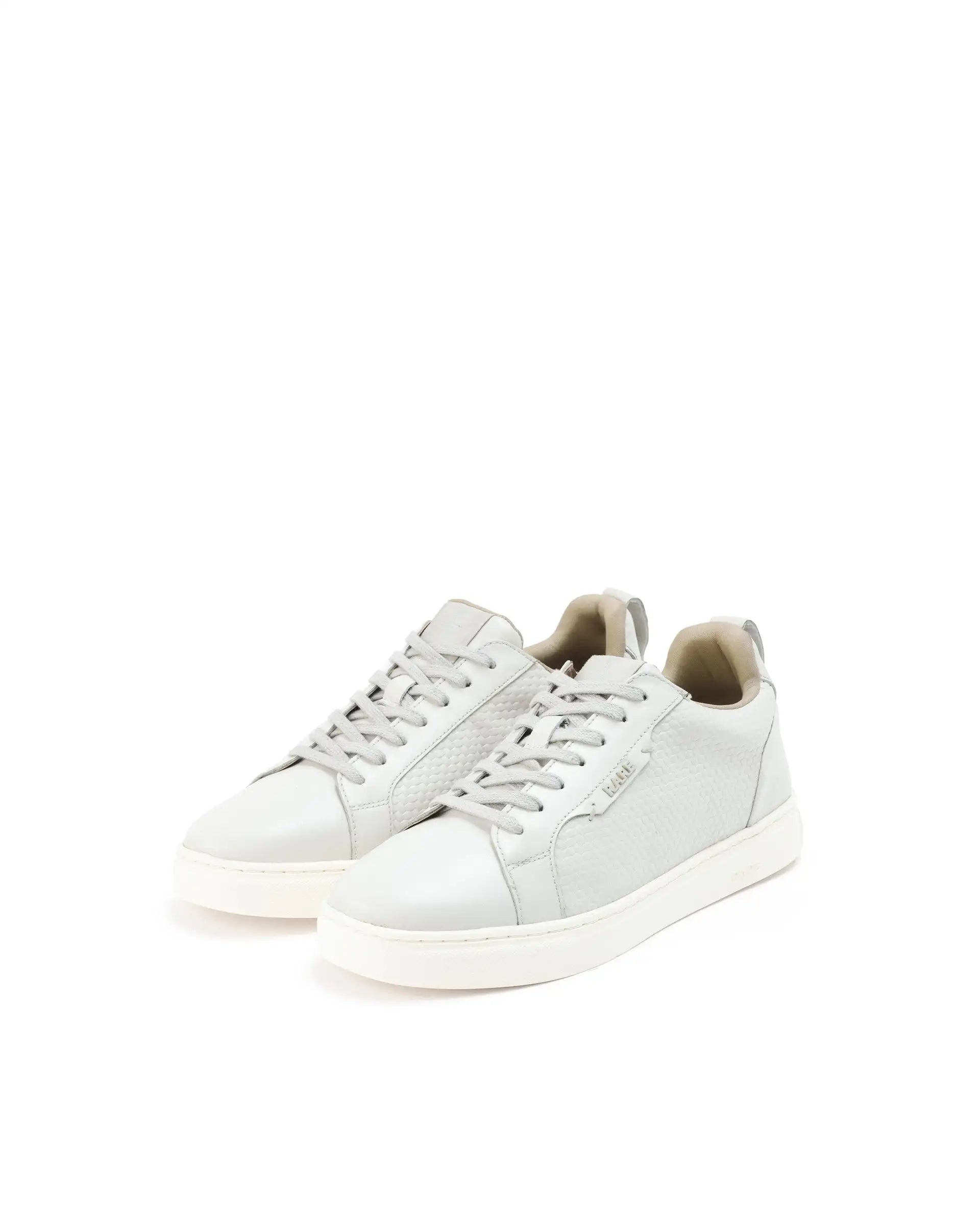 Rare Rabbit Mens Rapso Light Beige Round Toe Low-Top Embossed Lace-Up Sneaker Shoes