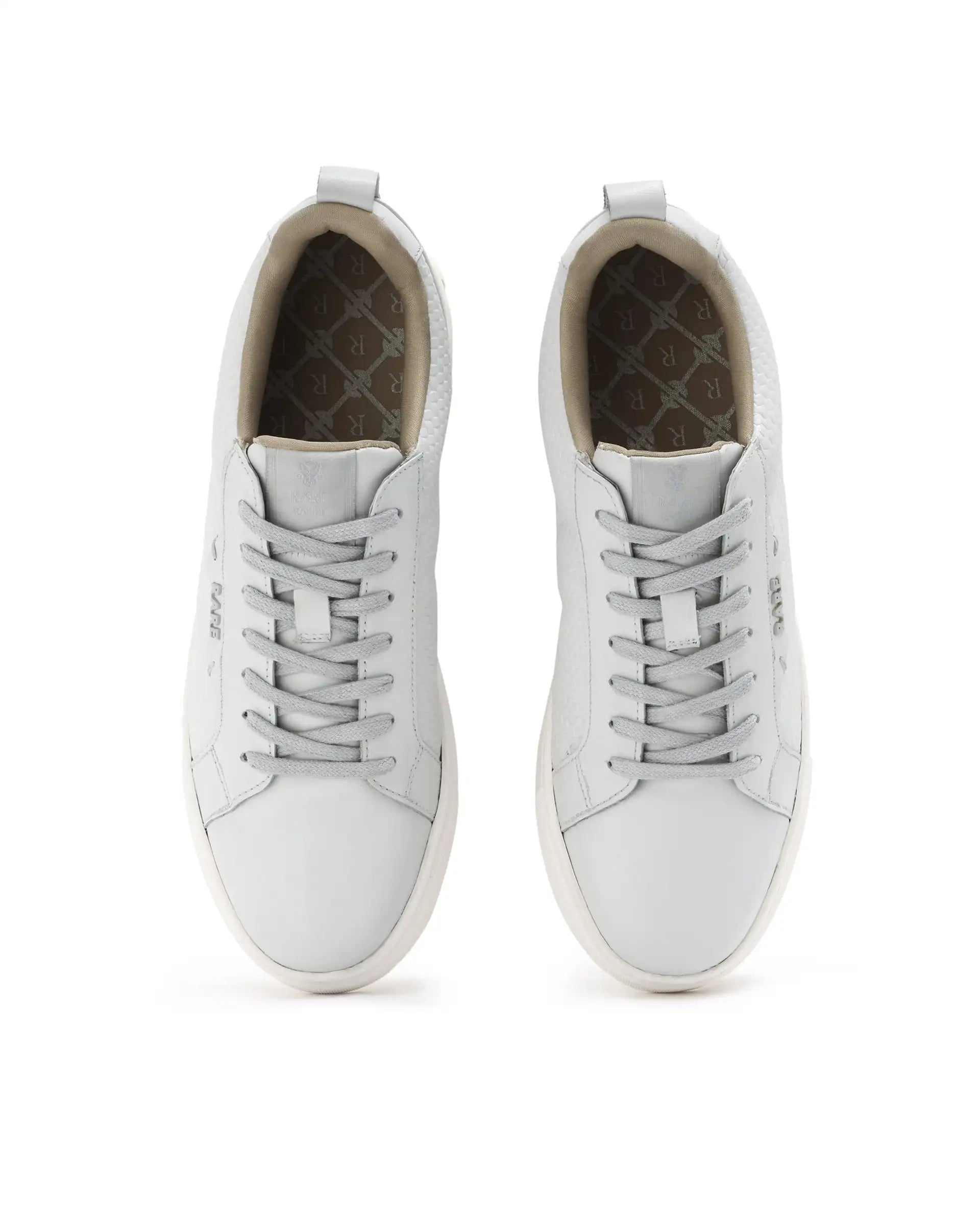 Rare Rabbit Mens Rapso Light Beige Round Toe Low-Top Embossed Lace-Up Sneaker Shoes