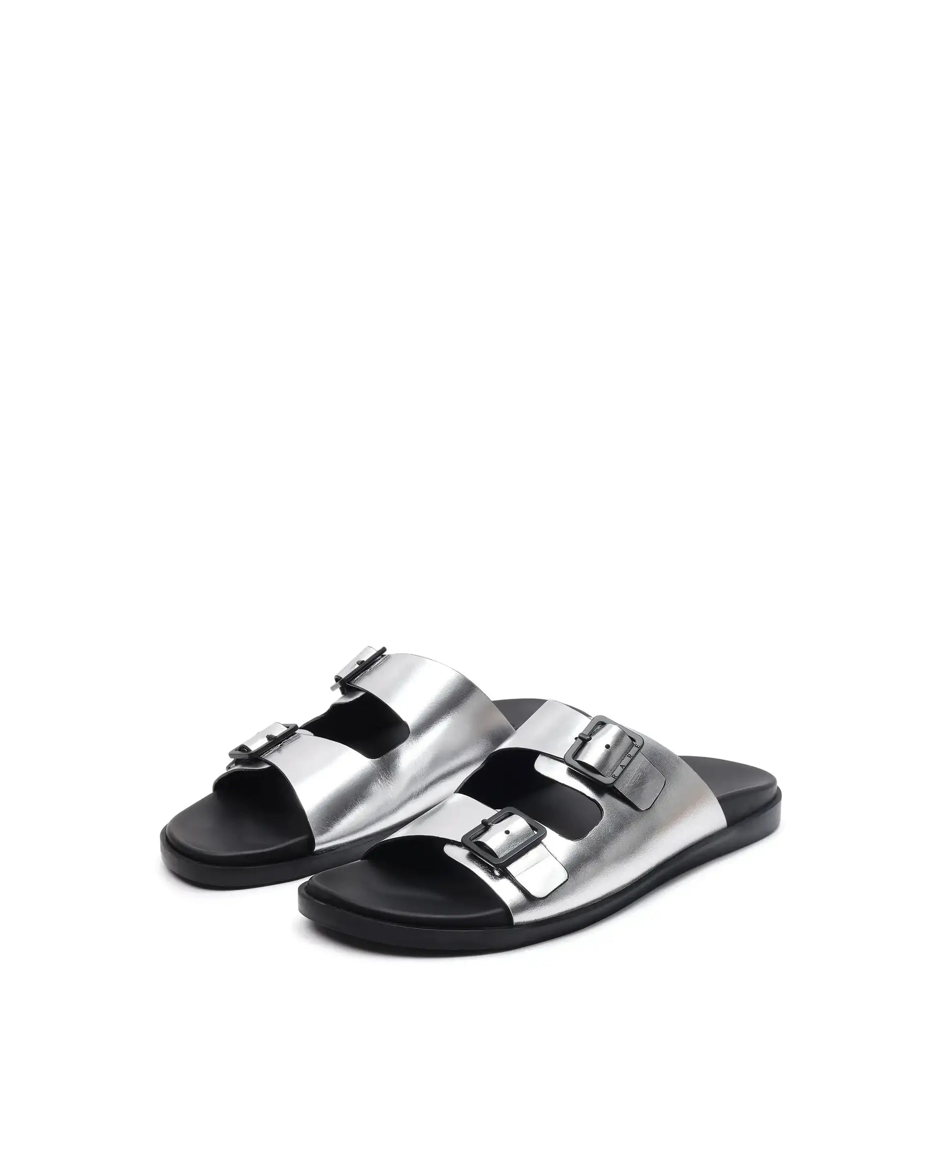 Rare Rabbit Men's Raro Silver Leather Slip-On Closure Sandal