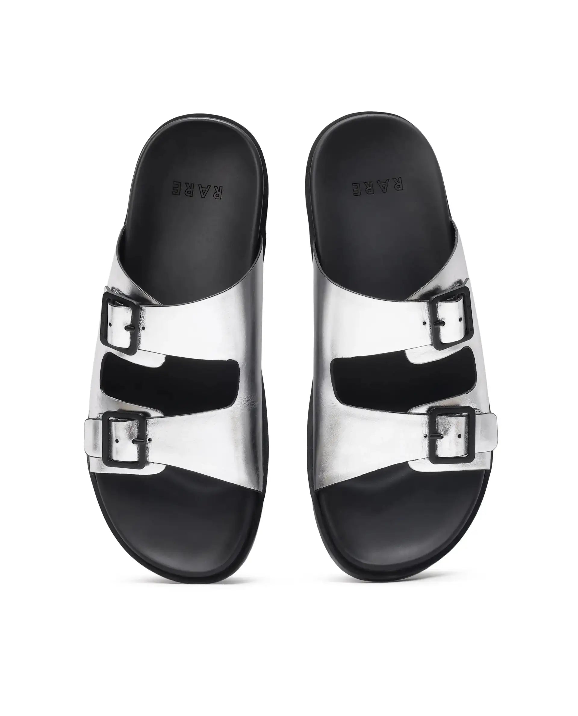 Rare Rabbit Men's Raro Silver Leather Slip-On Closure Sandal