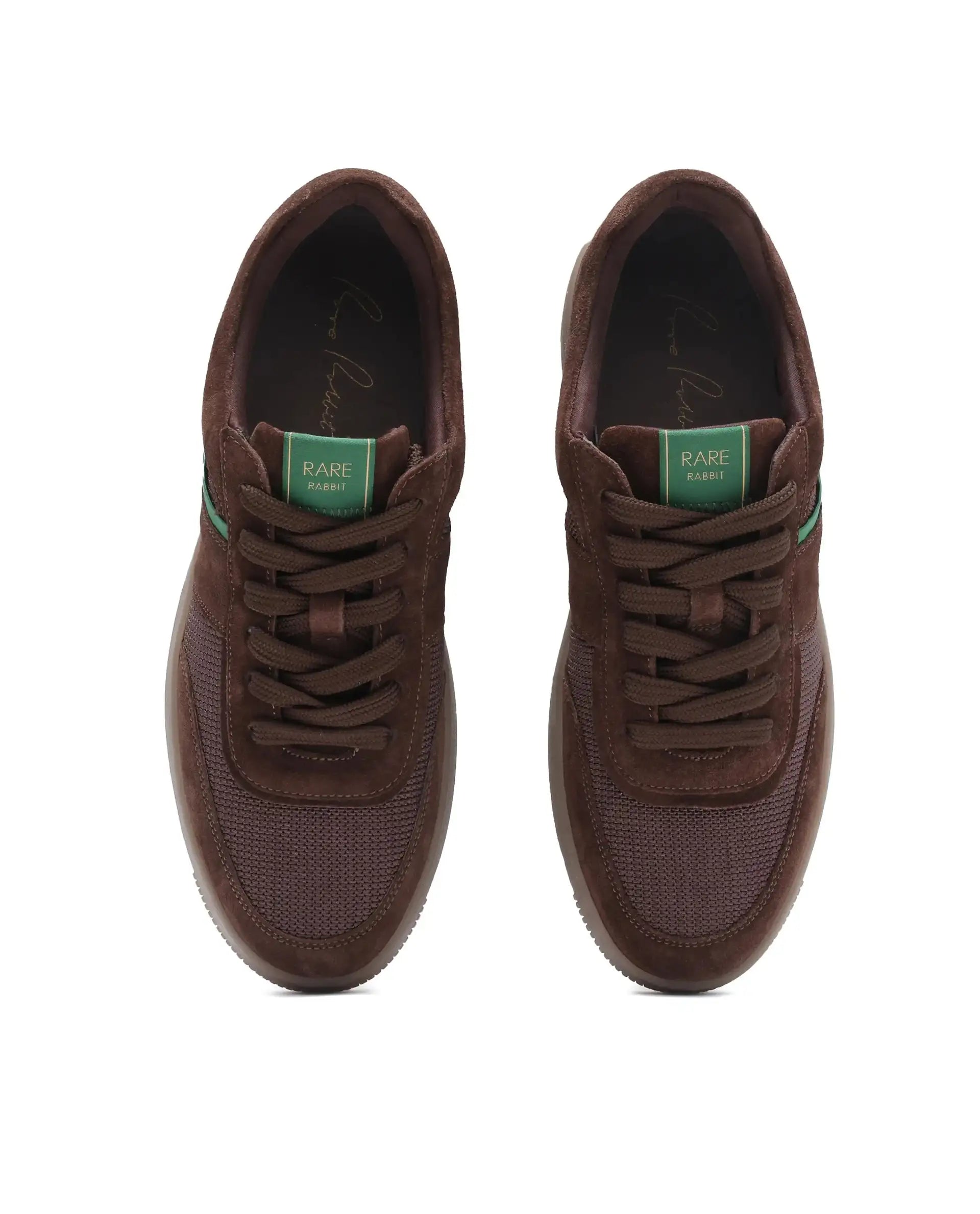 Rare Rabbit Men's Rubio Dark Brown Premium Suede, Leather And Mesh Upper Round Toe Low-Top Lace-Up Sneaker Shoes