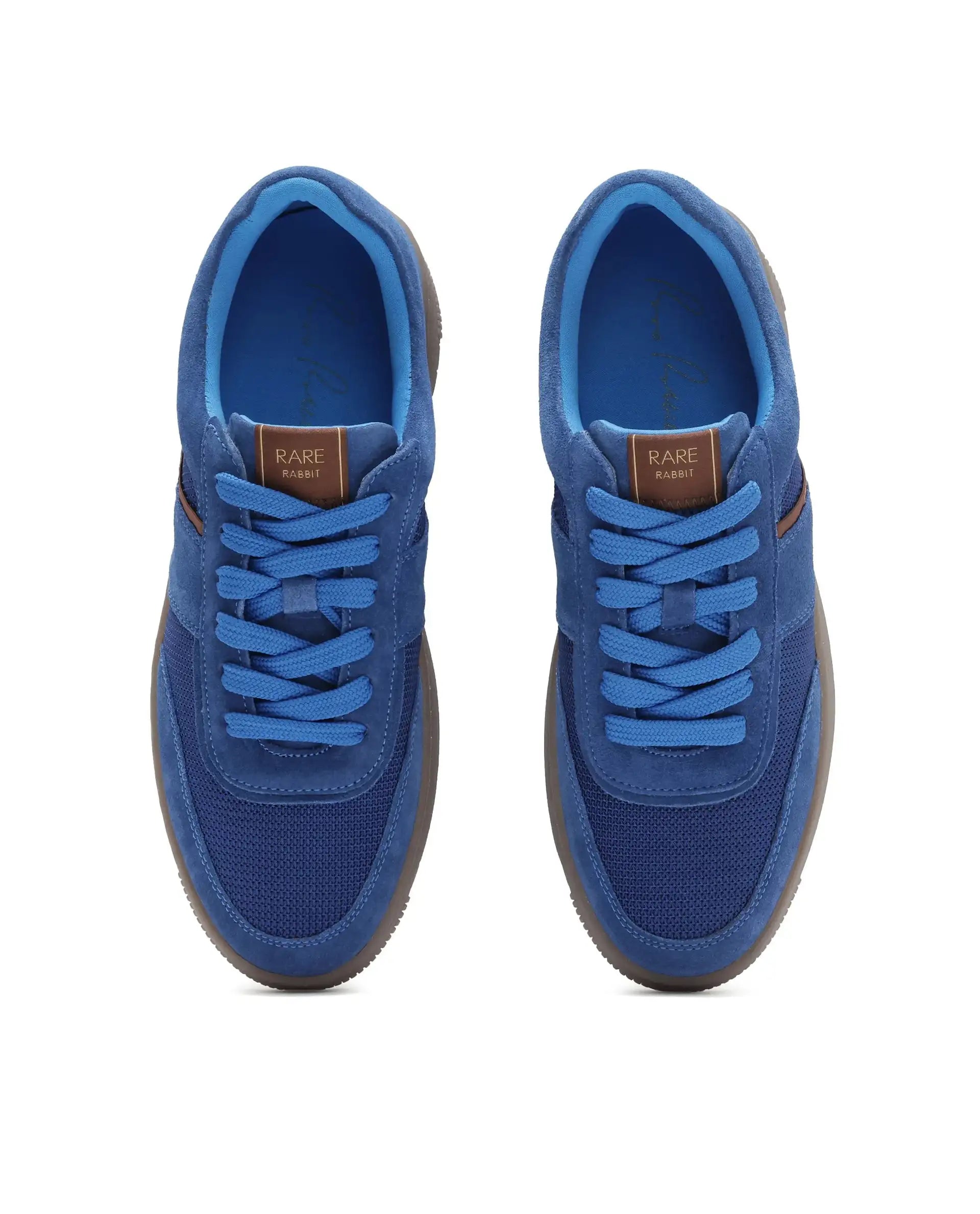 Rare Rabbit Men's Rubio Dark Navy Premium Suede And Mesh Upper Round Toe Low-Top Lace-Up Sneaker Shoes