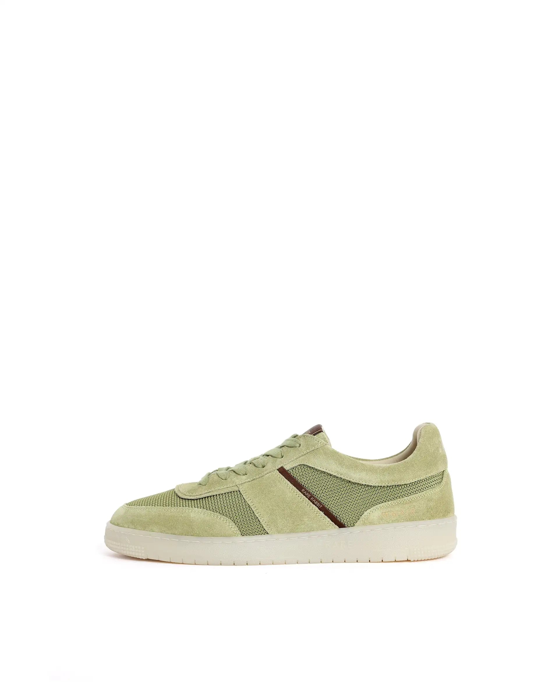 Rare Rabbit Men's Rubio Pastel Green Premium Suede, Leather And Mesh Upper Round Toe Low-Top Lace-Up Sneaker Shoes