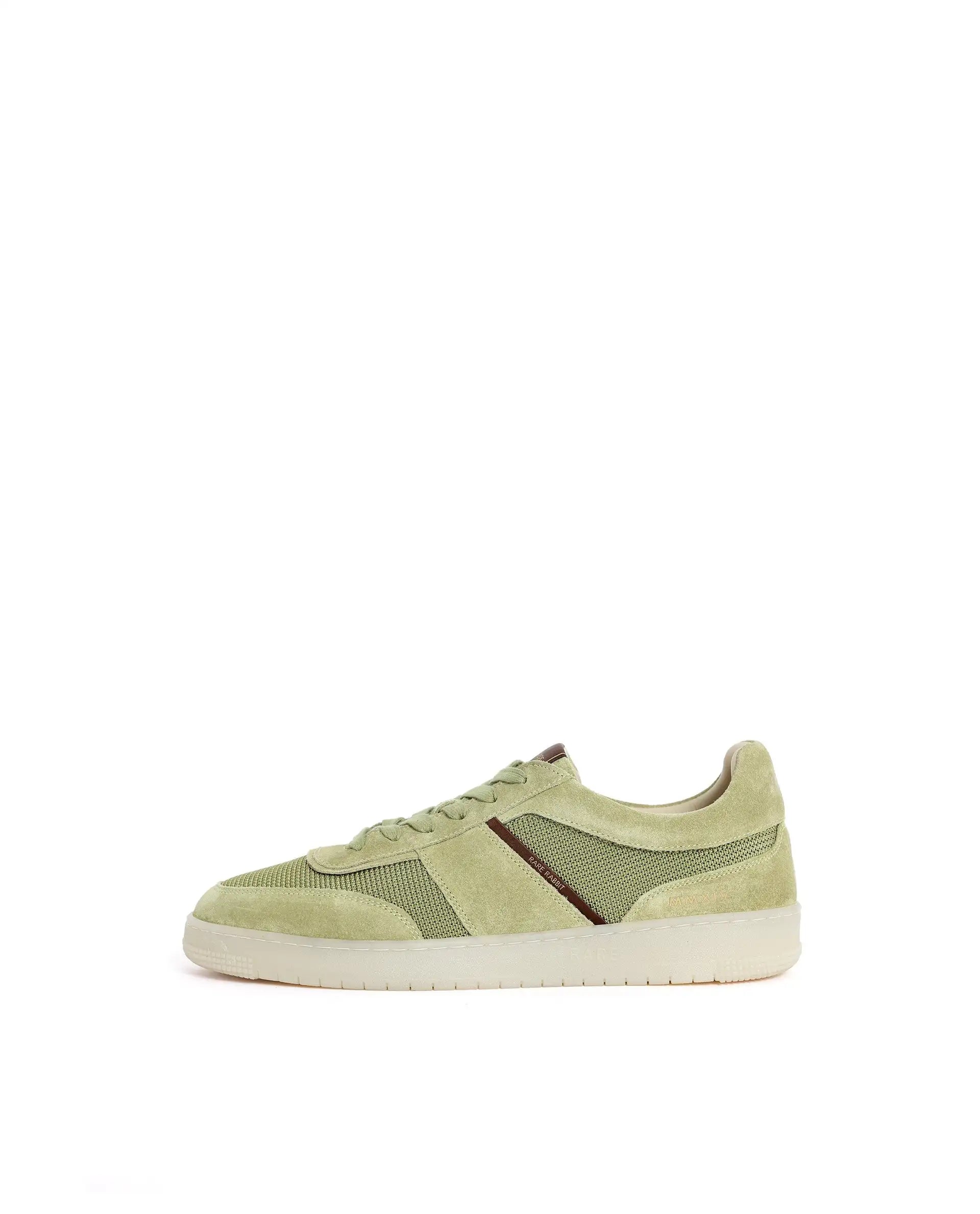 Rare Rabbit Men's Rubio Pastel Green Premium Suede, Leather And Mesh Upper Round Toe Low-Top Lace-Up Sneaker Shoes